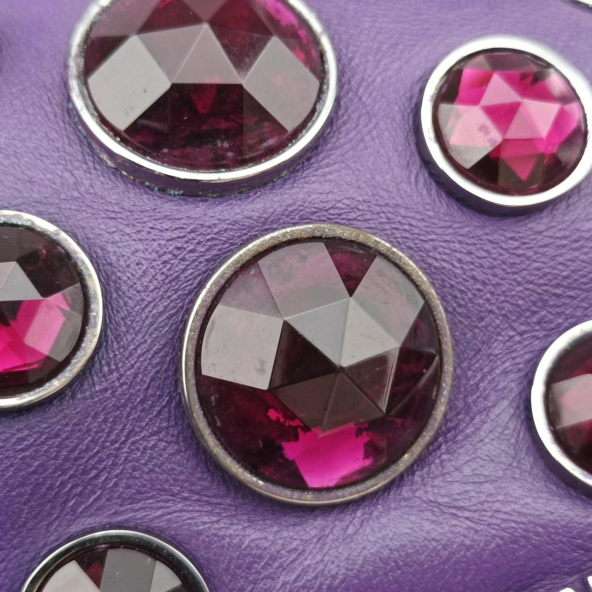Pre-owned Miu Miu Grommet Mini Jewel Embellished Drawstring Bucket Purple lambskin  shoulderbag | stylenewstar