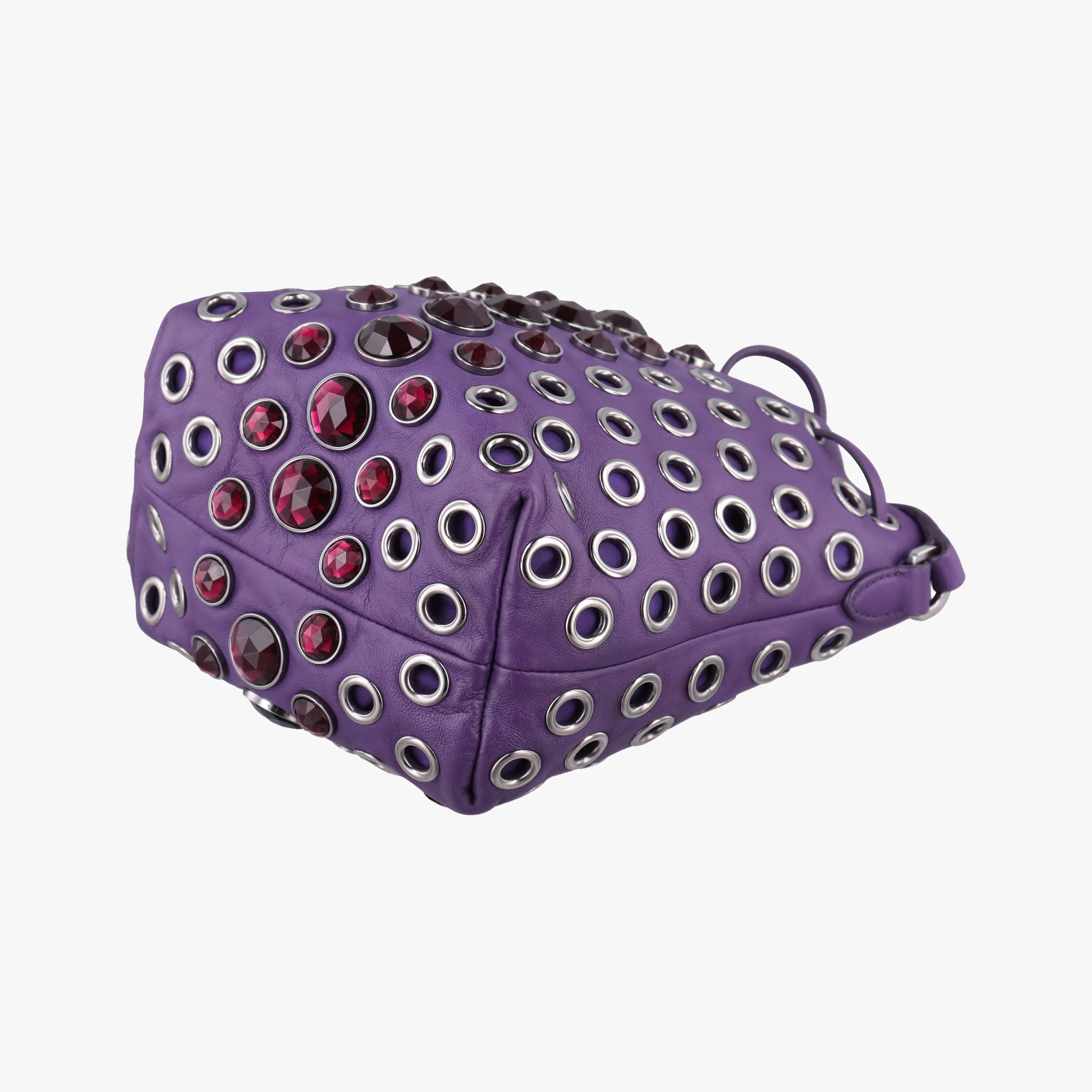 Pre-owned Miu Miu Grommet Mini Jewel Embellished Drawstring Bucket Purple lambskin  shoulderbag | stylenewstar