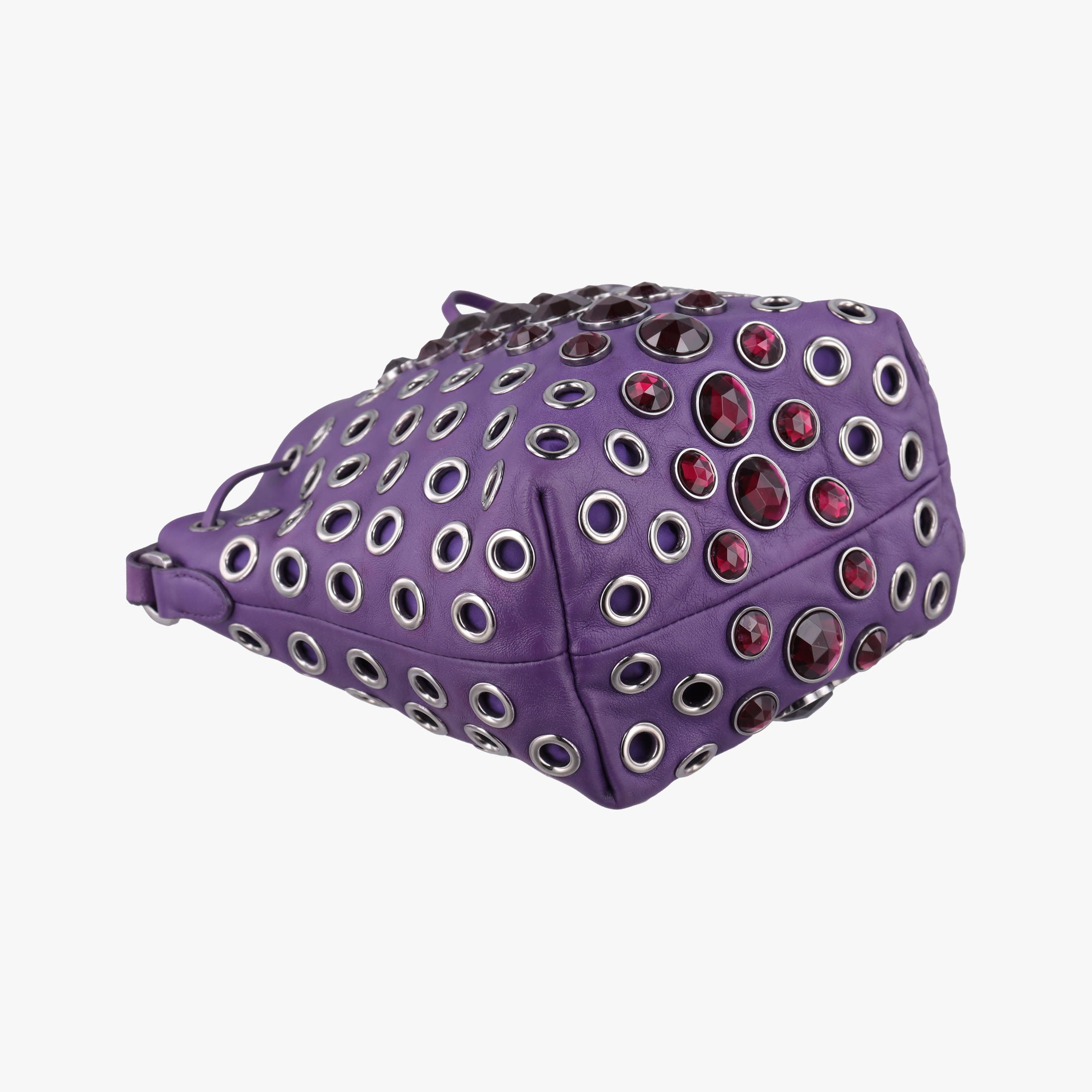 Pre-owned Miu Miu Grommet Mini Jewel Embellished Drawstring Bucket Purple lambskin  shoulderbag | stylenewstar
