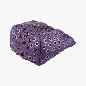 Pre-owned Miu Miu Grommet Mini Jewel Embellished Drawstring Bucket Purple lambskin  shoulderbag | stylenewstar