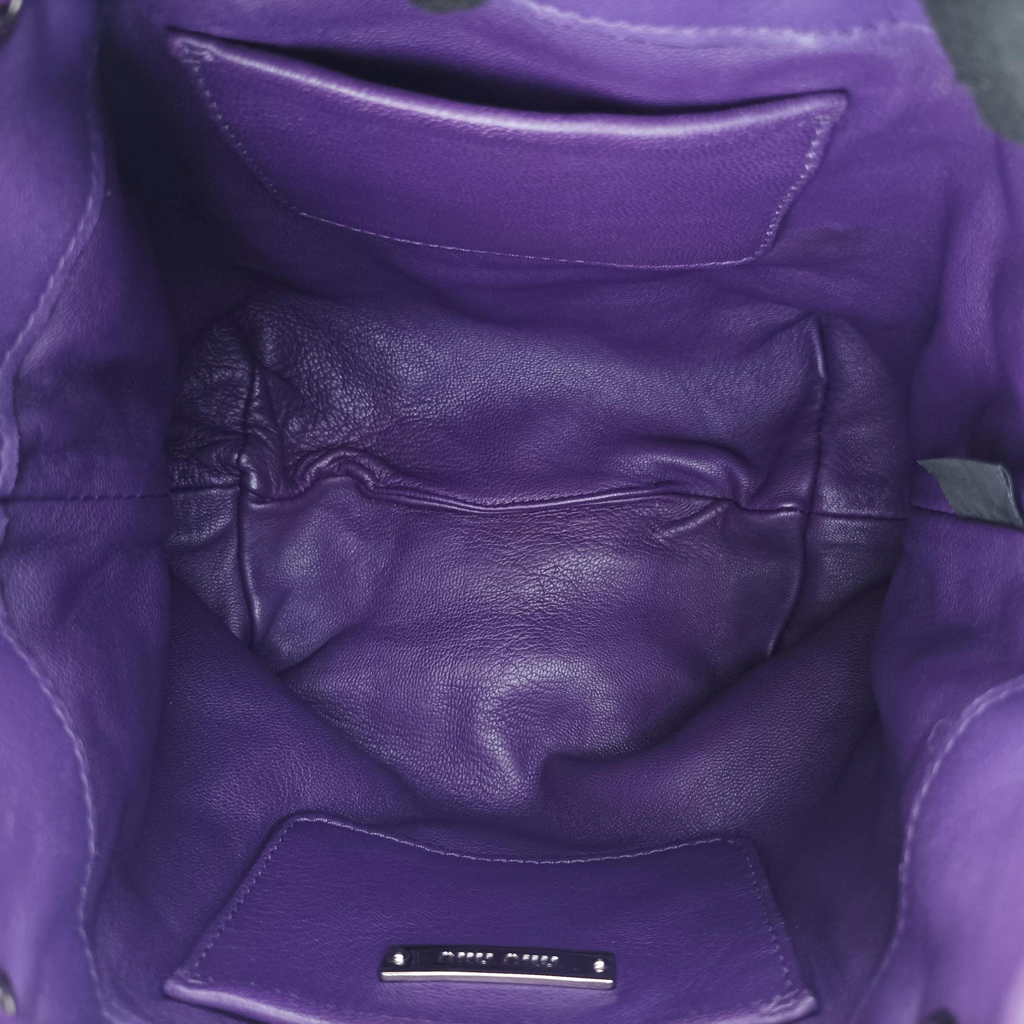 Pre-owned Miu Miu Grommet Mini Jewel Embellished Drawstring Bucket Purple lambskin  shoulderbag | stylenewstar