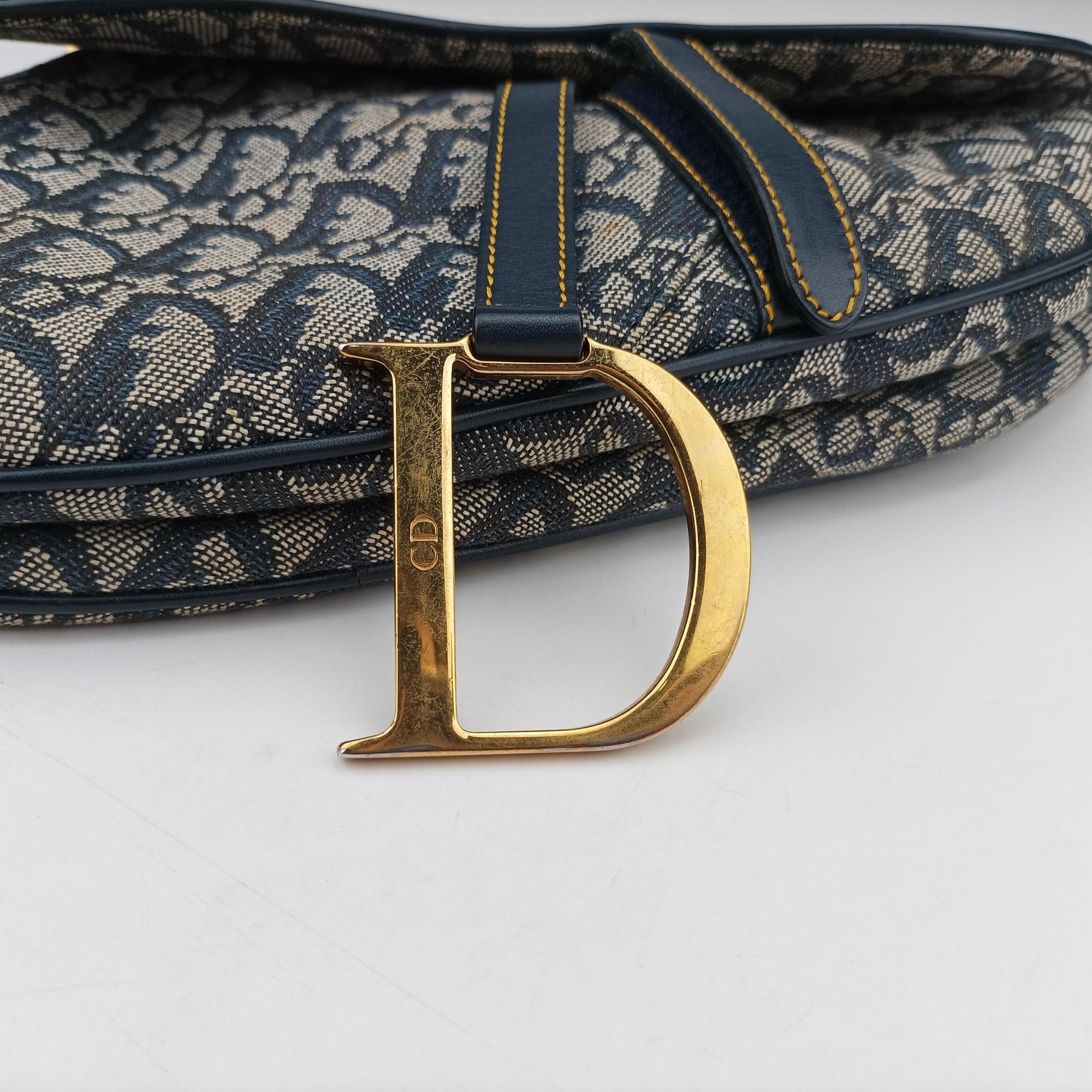 Pre-owned Christian Dior Saddle Navy Jacquard  handbag | stylenewstar