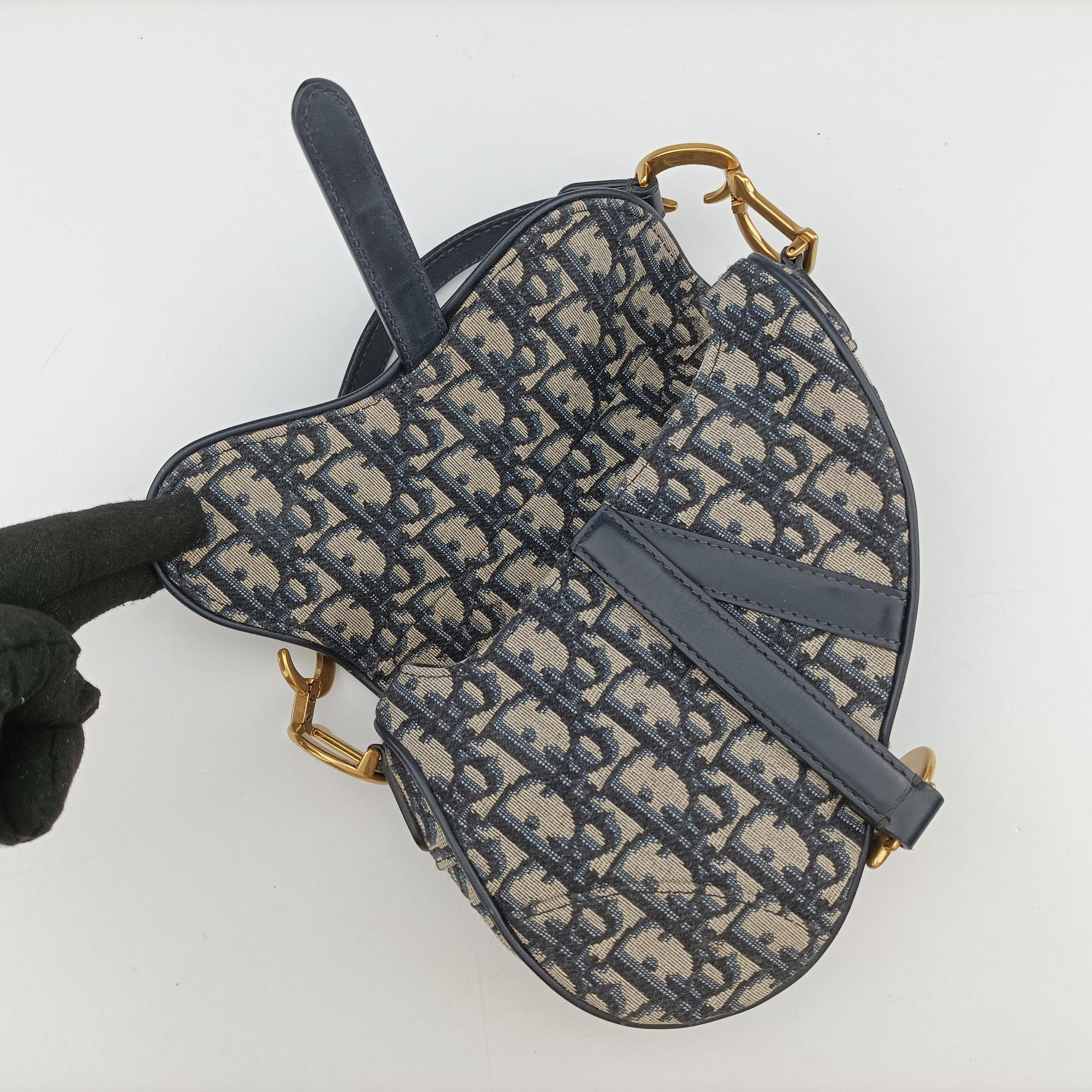 Pre-owned Christian Dior Saddle Navy Jacquard  handbag | stylenewstar