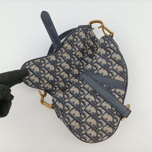 Pre-owned Christian Dior Saddle Navy Jacquard  handbag | stylenewstar