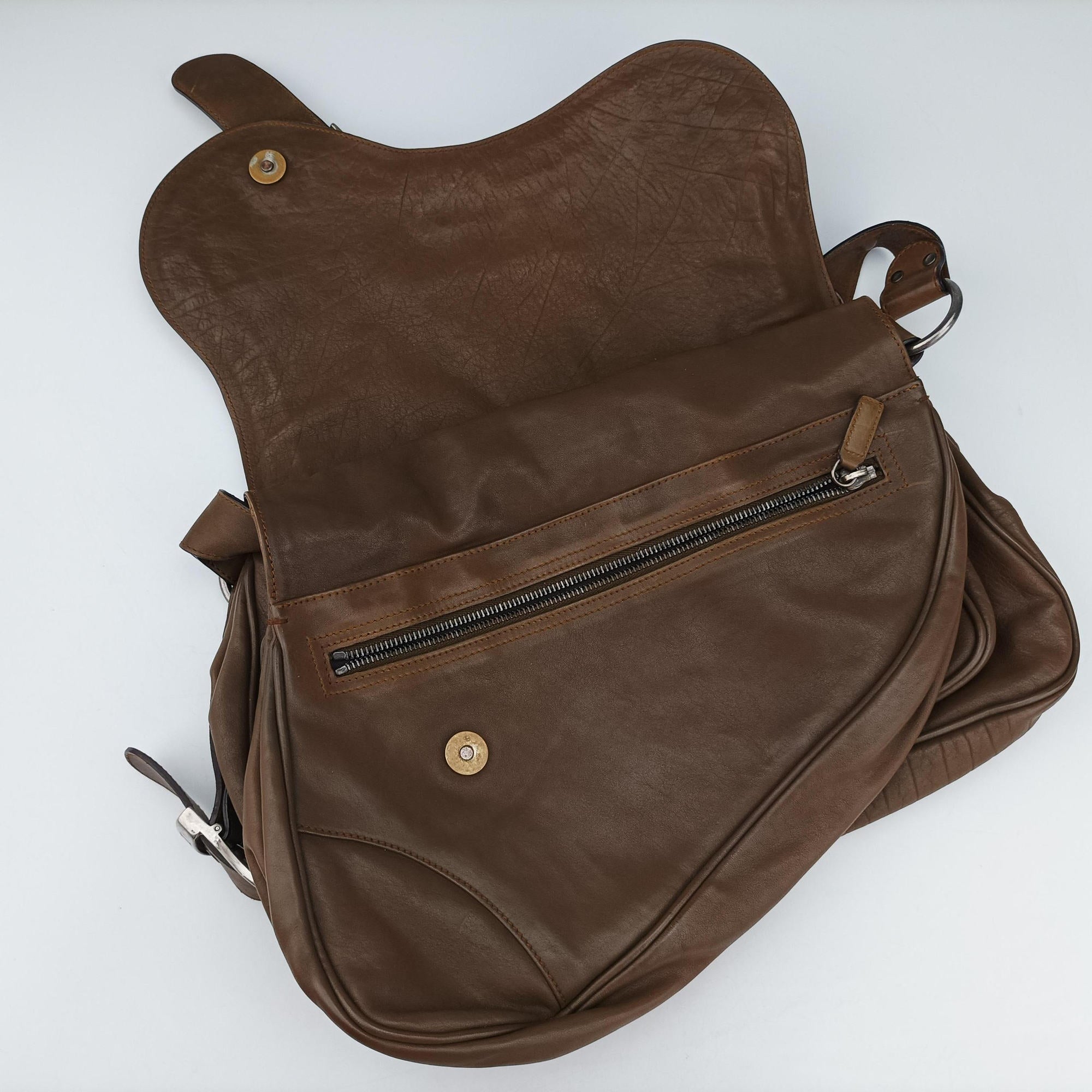 Pre-owned Christian Dior Gaucho Brown Leather  shoulderbag | stylenewstar
