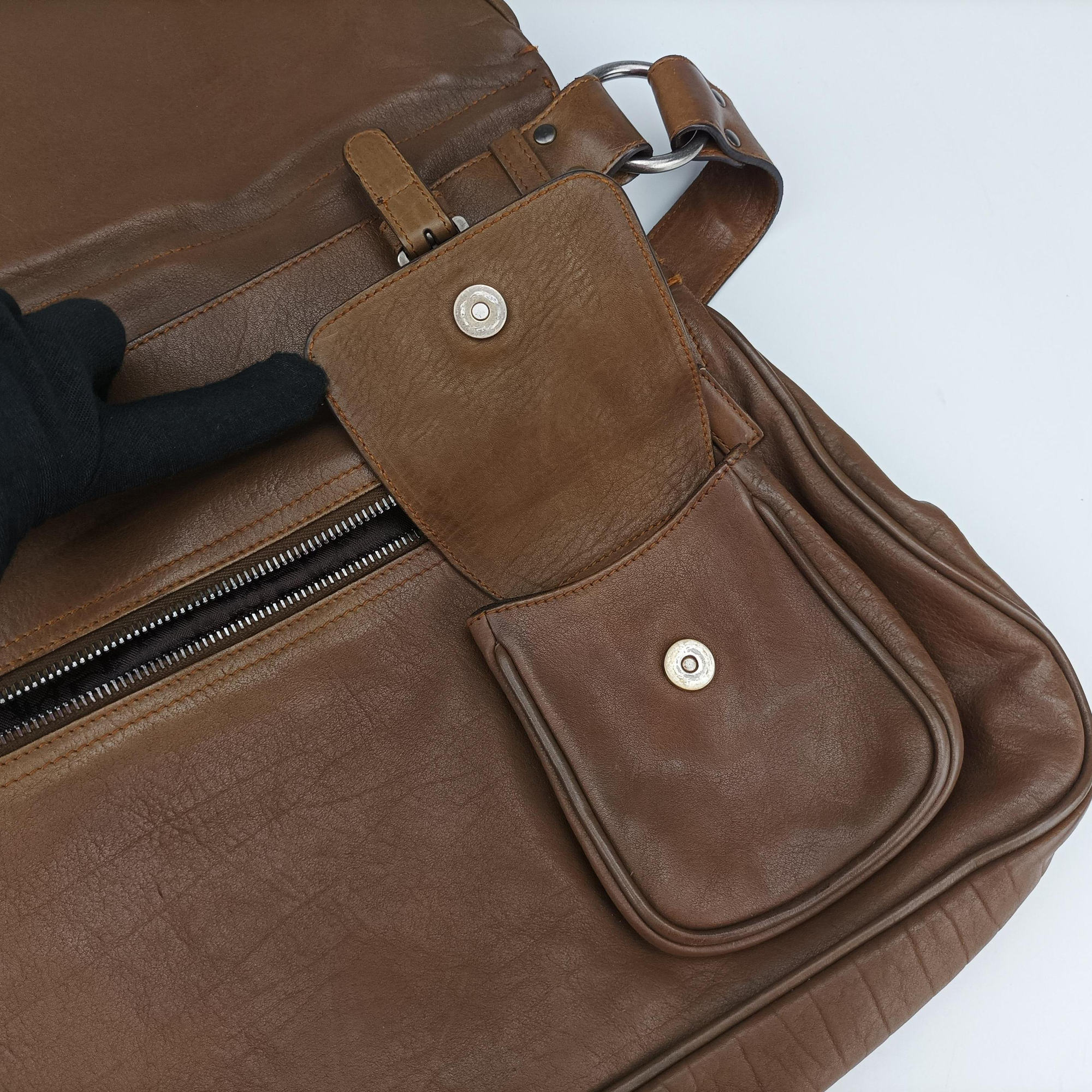 Pre-owned Christian Dior Gaucho Brown Leather  shoulderbag | stylenewstar