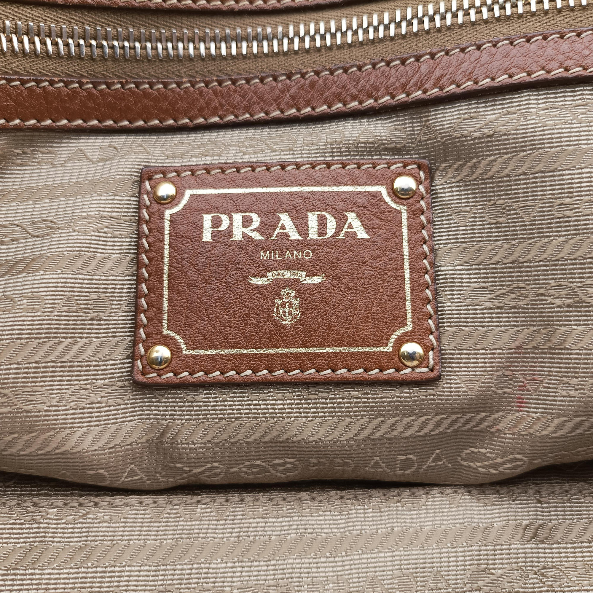 Pre-owned Prada Logo Jacquard Blue × Brown Canvas × Leather BR4253 shoulderbag | stylenewstar