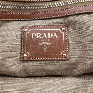 Pre-owned Prada Logo Jacquard Blue × Brown Canvas × Leather BR4253 shoulderbag | stylenewstar