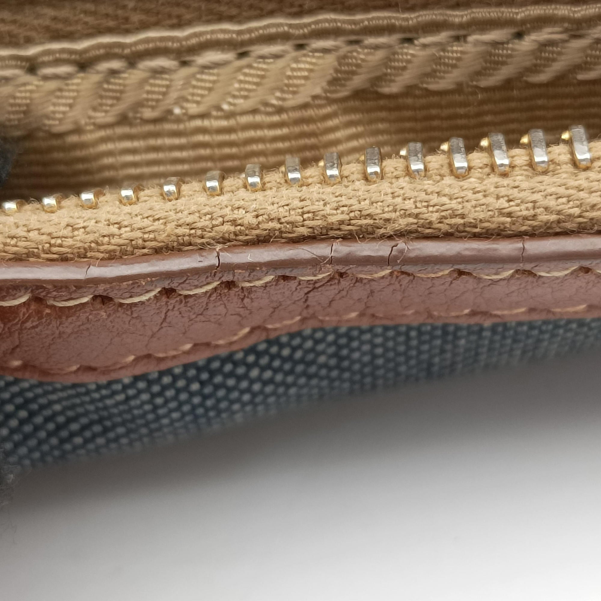 Pre-owned Prada Logo Jacquard Blue × Brown Canvas × Leather BR4253 shoulderbag | stylenewstar