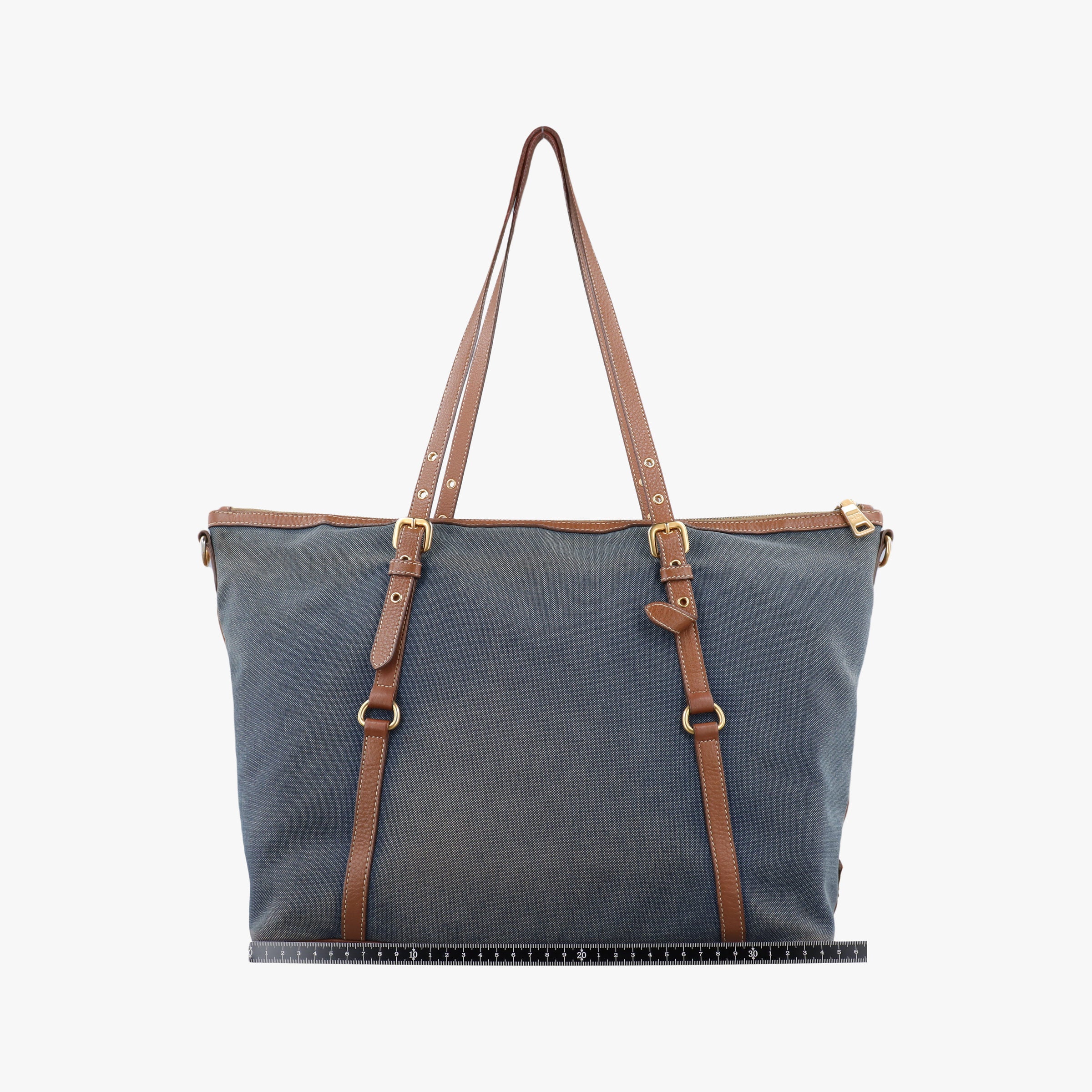 Pre-owned Prada Logo Jacquard Blue × Brown Canvas × Leather BR4253 shoulderbag | stylenewstar