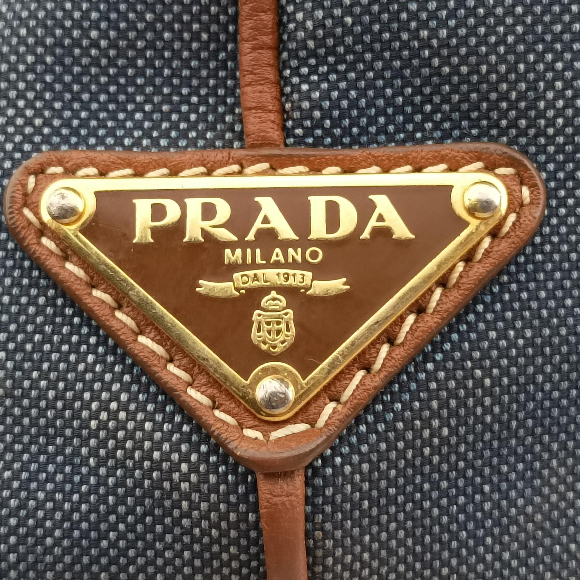 Pre-owned Prada Logo Jacquard Blue × Brown Canvas × Leather BR4253 shoulderbag | stylenewstar