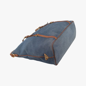Pre-owned Prada Logo Jacquard Blue × Brown Canvas × Leather BR4253 shoulderbag | stylenewstar