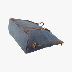 Pre-owned Prada Logo Jacquard Blue × Brown Canvas × Leather BR4253 shoulderbag | stylenewstar