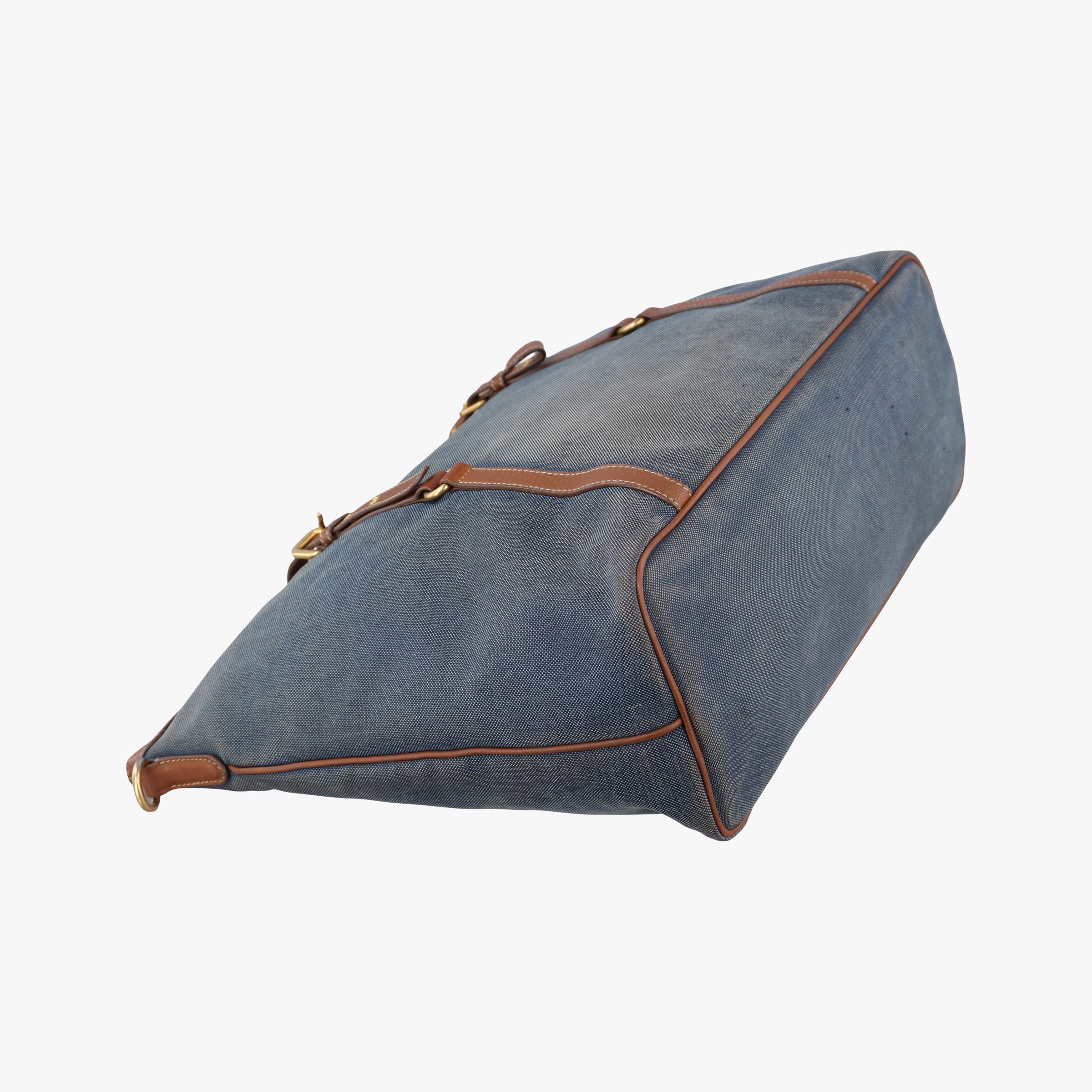 Pre-owned Prada Logo Jacquard Blue × Brown Canvas × Leather BR4253 shoulderbag | stylenewstar