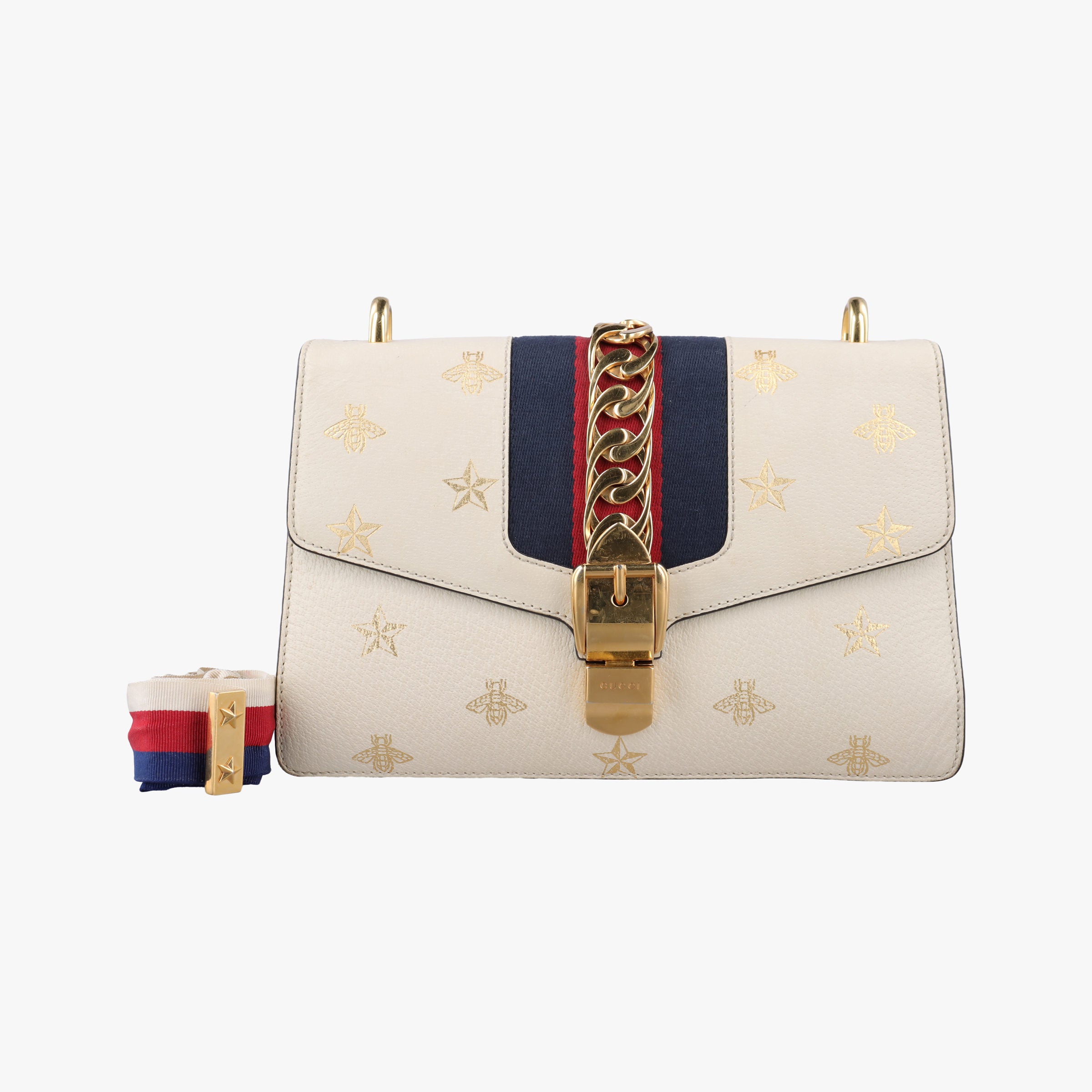 Secondhand Gucci Sylvie Ivory×Navy×Red Leather 524405 shoulderbag | stylenewstar