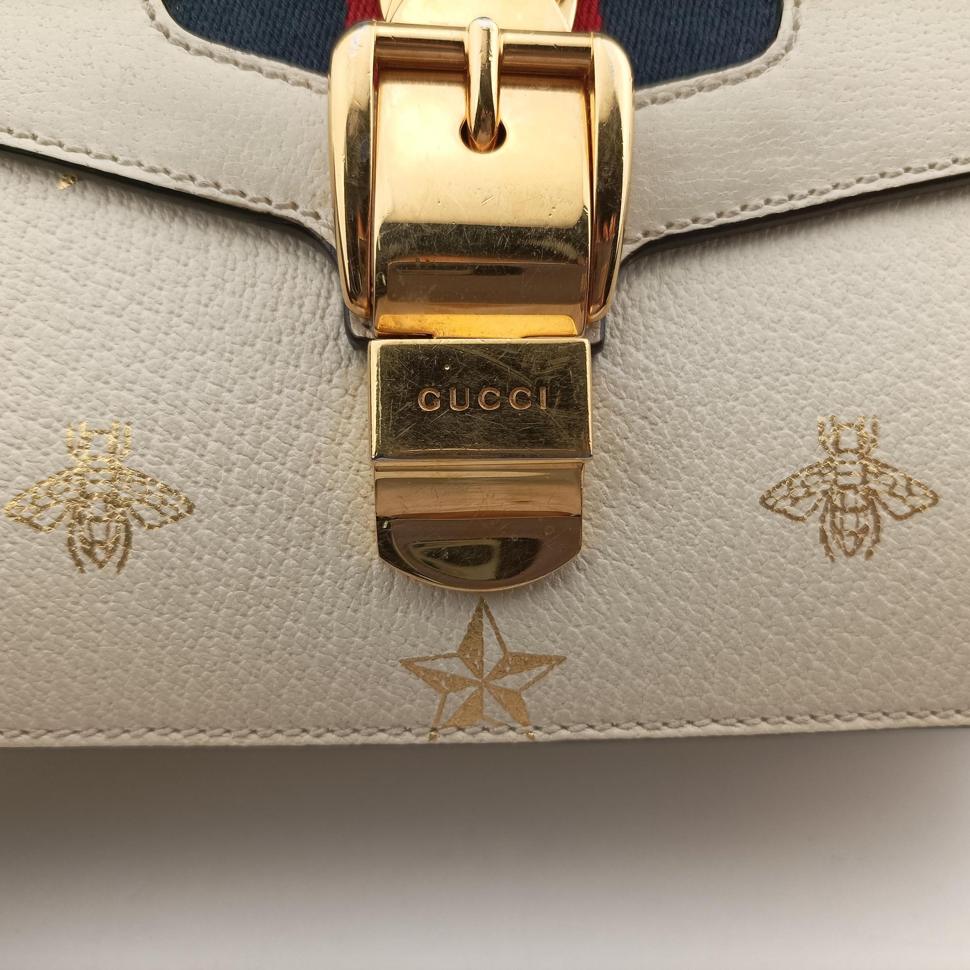 Secondhand Gucci Sylvie Ivory×Navy×Red Leather 524405 shoulderbag | stylenewstar