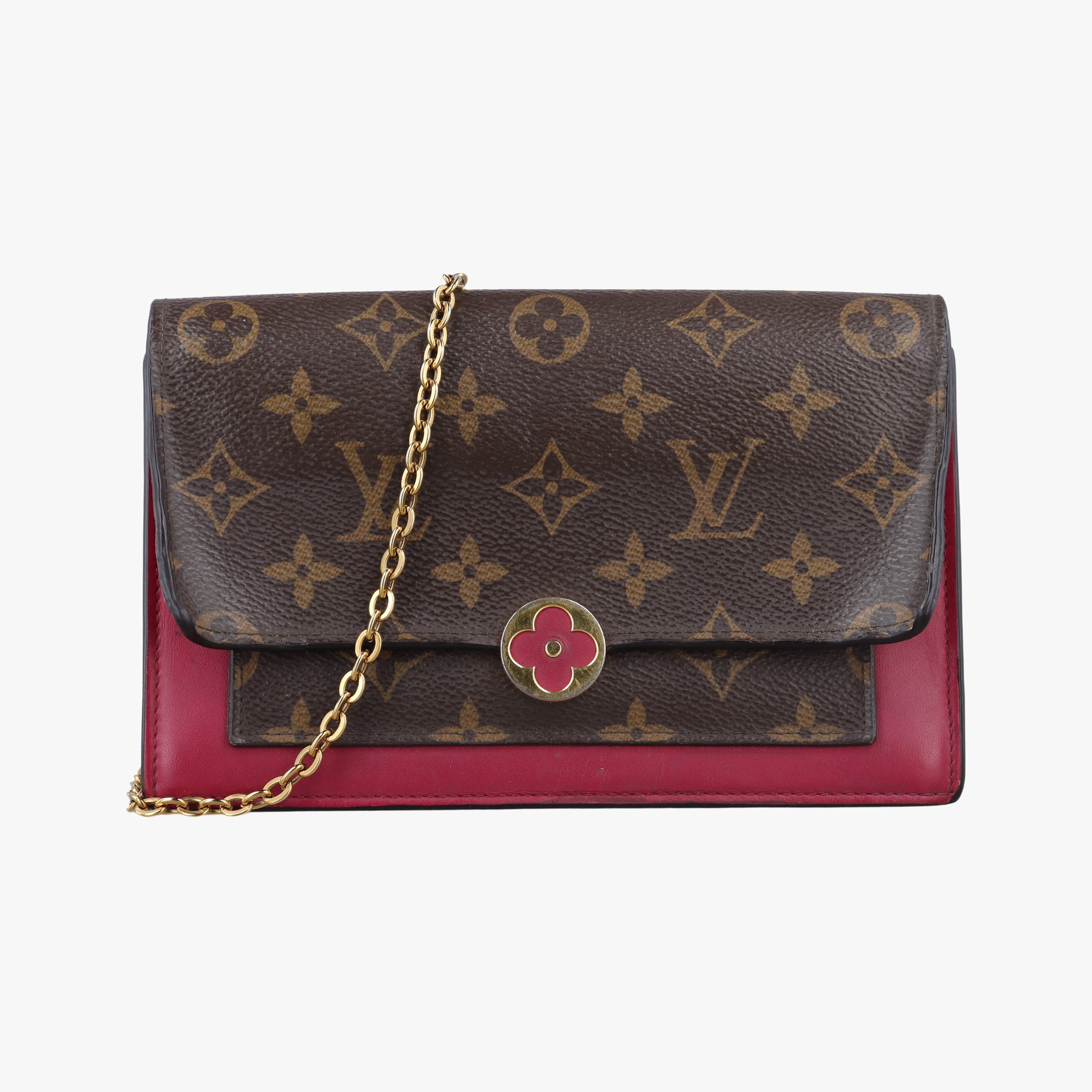 Vintage Louis Vuitton Portefeuille FLORE Chain brown×FUCHSIA Monogram Canvas×calf leather M69578 shoulderbag | stylenewstar