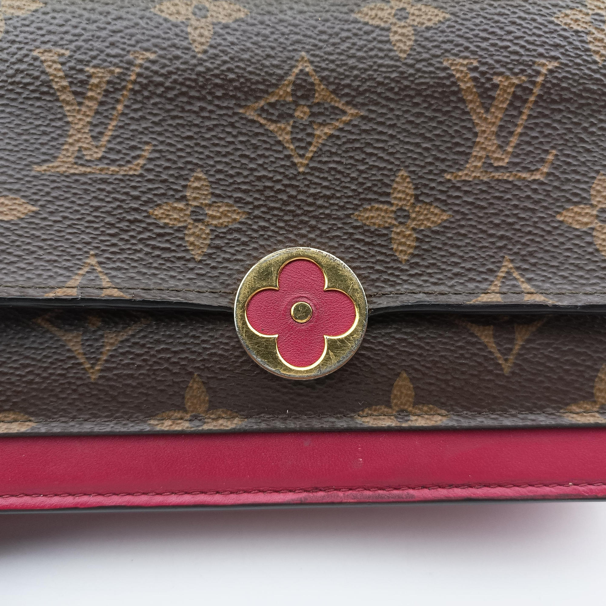 Vintage Louis Vuitton Portefeuille FLORE Chain brown×FUCHSIA Monogram Canvas×calf leather M69578 shoulderbag | stylenewstar