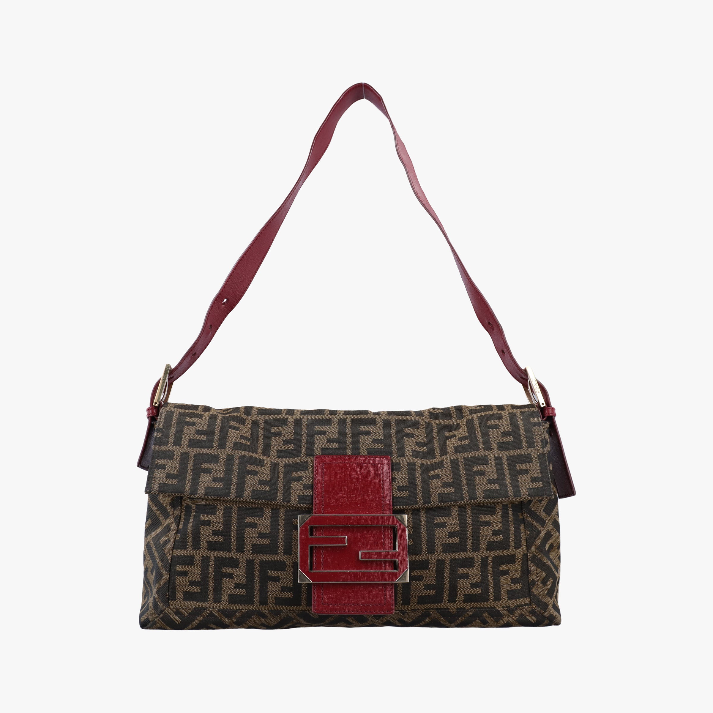 Secondhand Fendi Baguette Zucchino Brown × Red canvas×leather 8BT180 shoulderbag | stylenewstar