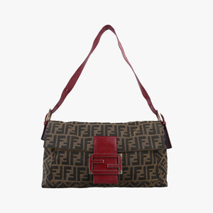 Secondhand Fendi Baguette Zucchino Brown × Red canvas×leather 8BT180 shoulderbag | stylenewstar
