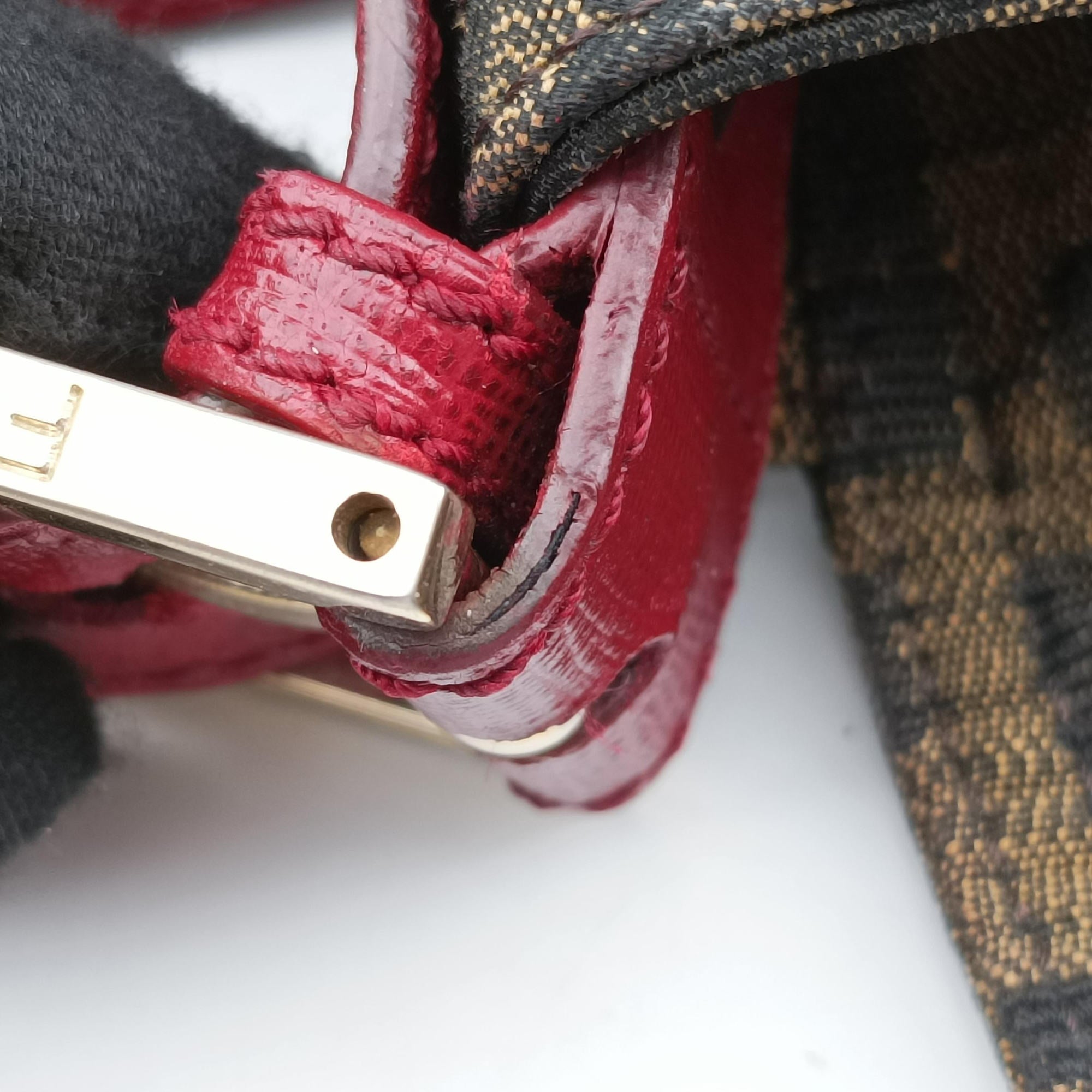 Secondhand Fendi Baguette Zucchino Brown × Red canvas×leather 8BT180 shoulderbag | stylenewstar