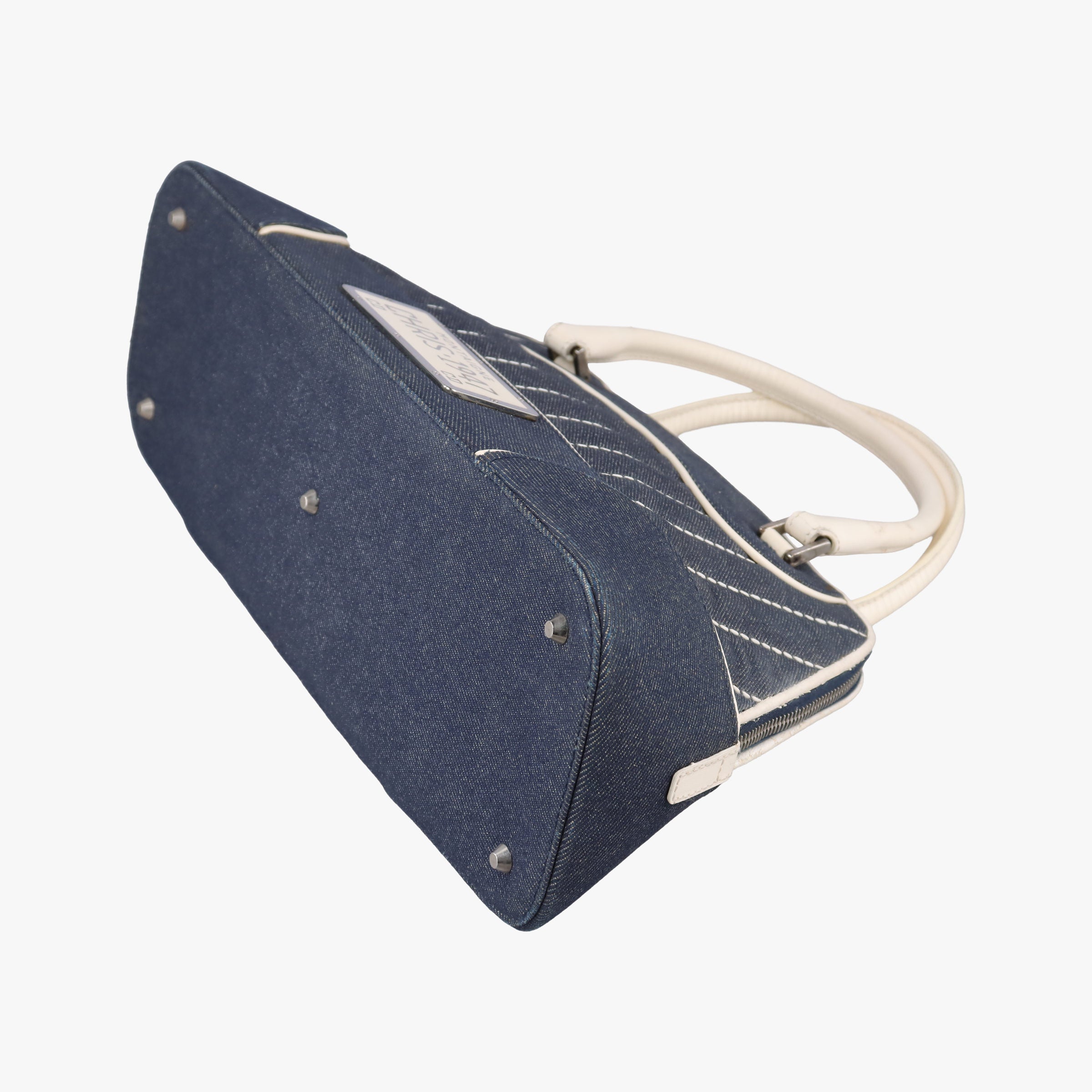 Pre-owned Christian Dior Trailer Navy x ivory Denim x Leather  handbag | stylenewstar