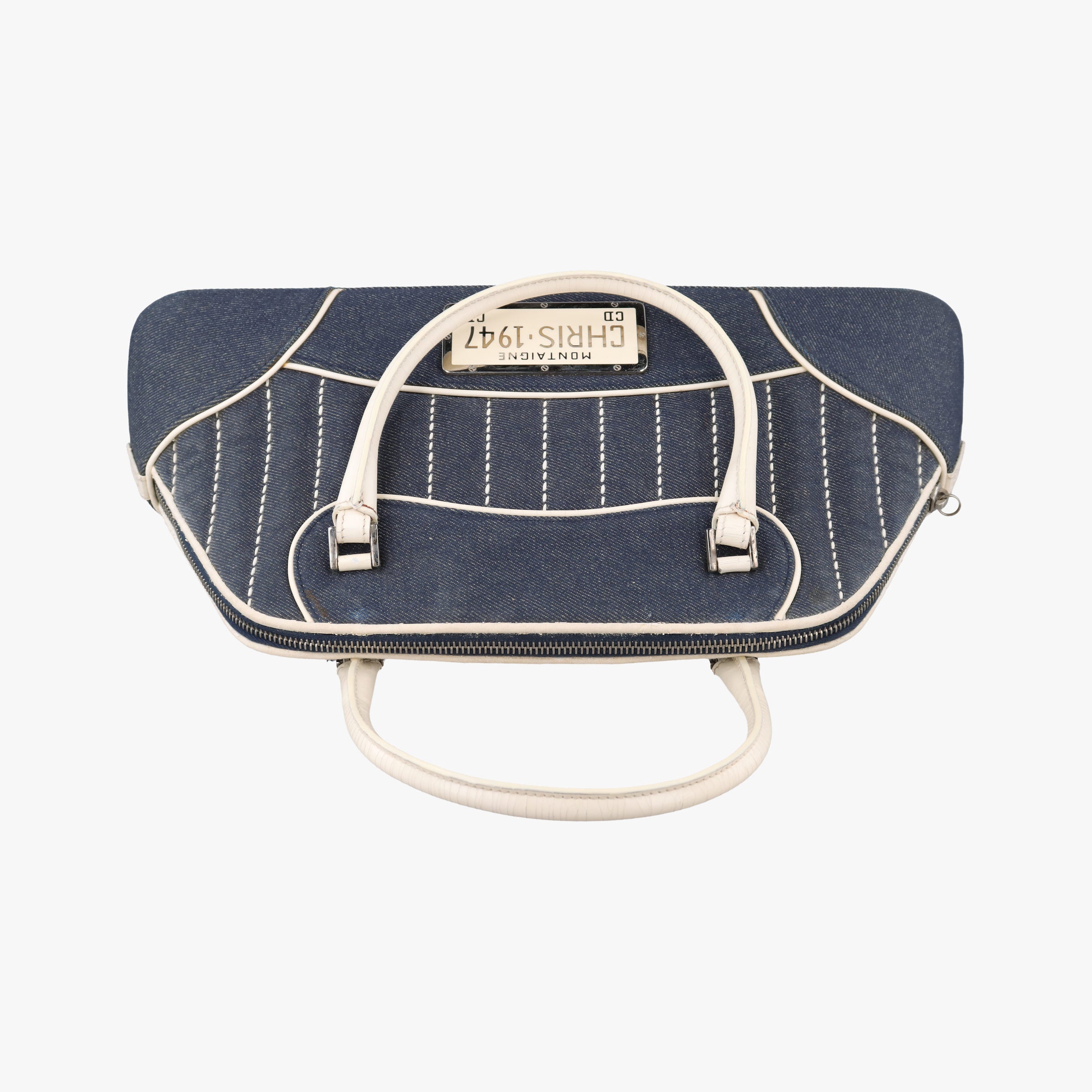 Pre-owned Christian Dior Trailer Navy x ivory Denim x Leather  handbag | stylenewstar