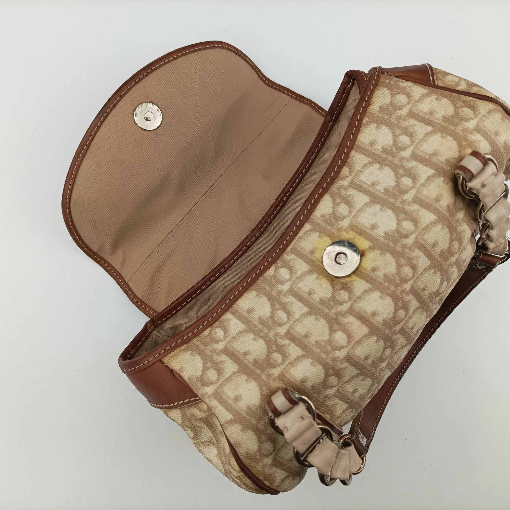Secondhand Christian Dior Romantique Trotter Beige x White x Pink PVC Coated Canvas x leather  handbag | stylenewstar