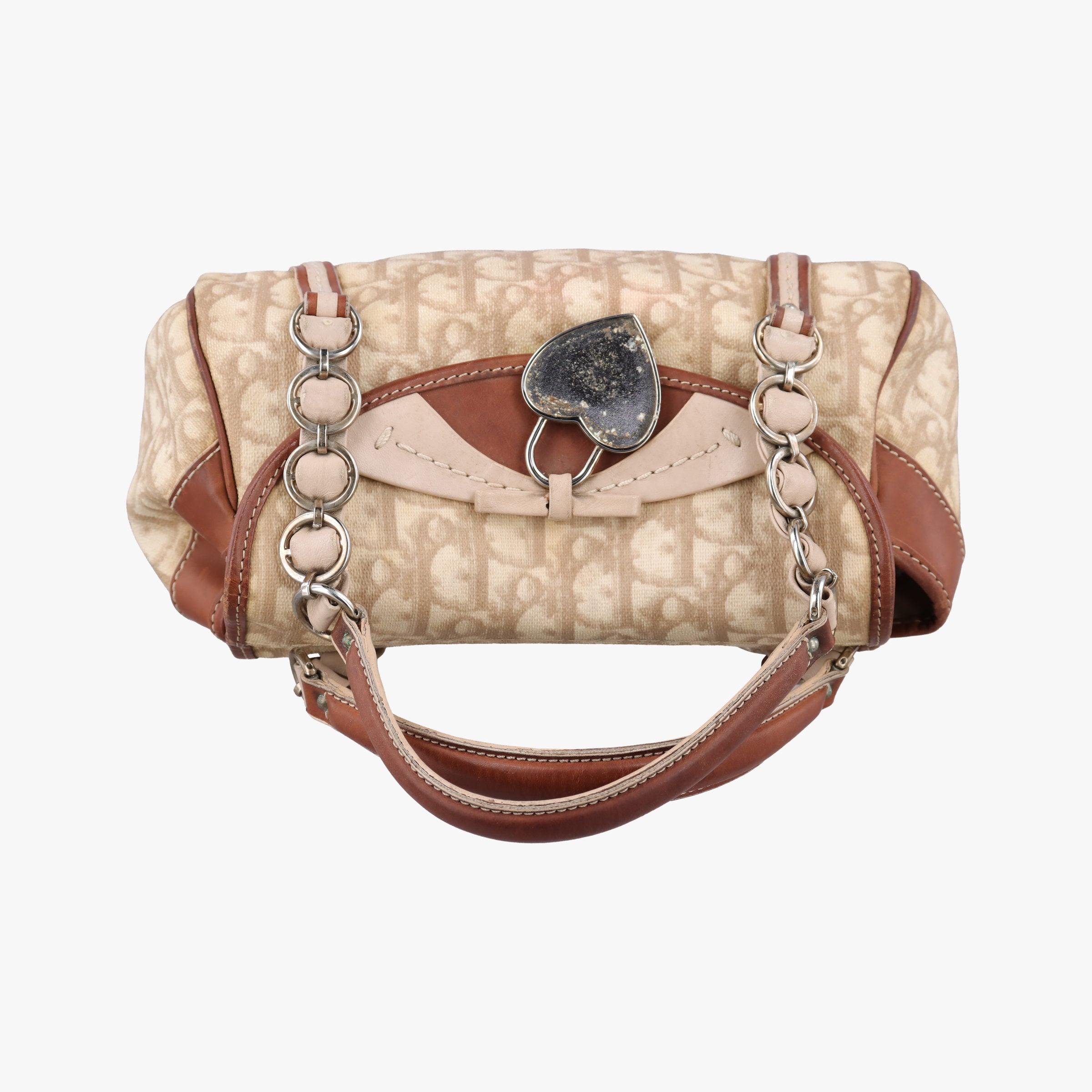 Secondhand Christian Dior Romantique Trotter Beige x White x Pink PVC Coated Canvas x leather  handbag | stylenewstar
