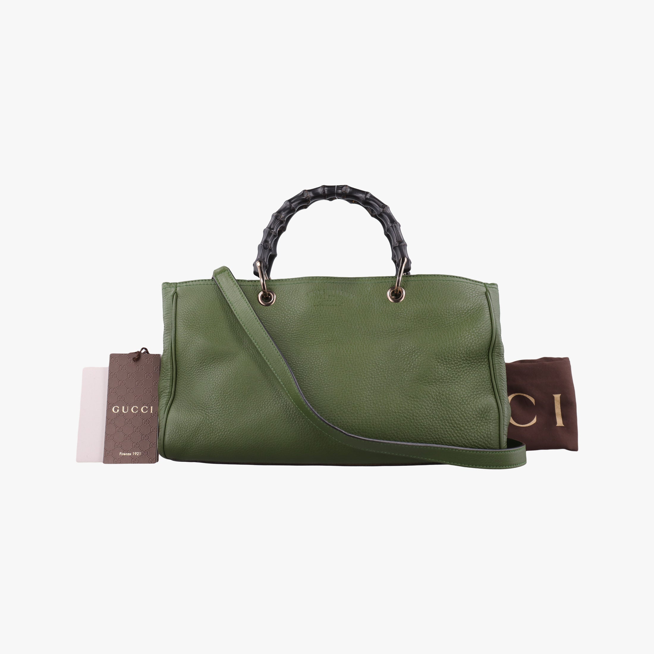 Vintage Gucci Bamboo Shopper Green Leather 323660 shoulderbag | stylenewstar