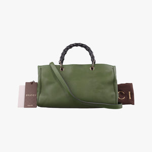 Vintage Gucci Bamboo Shopper Green Leather 323660 shoulderbag | stylenewstar