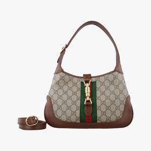 Pre-owned Gucci Jackie 1961 GG Supreme brown x beige x multicolor PVC coated canvas×Leather 636706 shoulderbag | stylenewstar