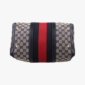 Pre-owned Gucci Sherry Line Navy×red×beige canvas×leather 247205 shoulderbag | stylenewstar