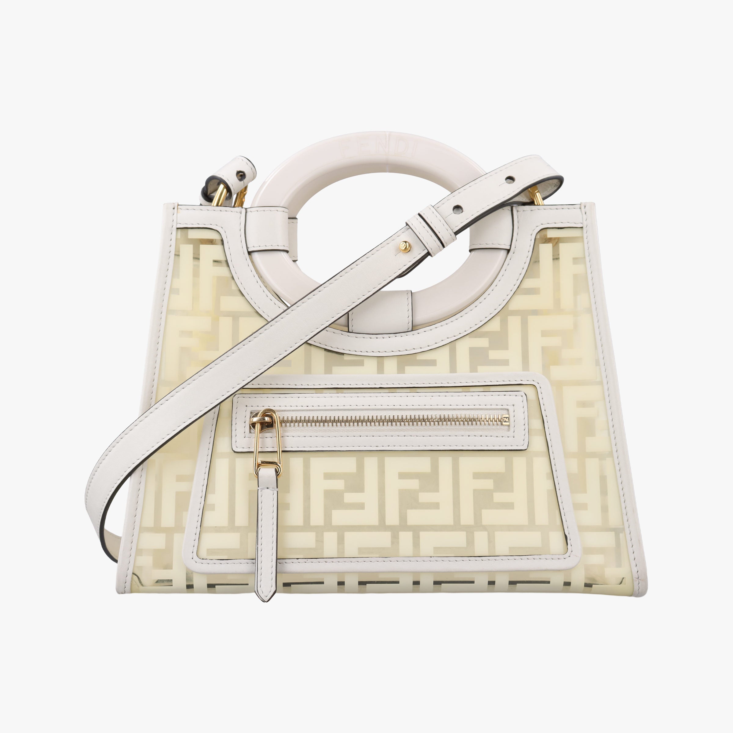 Secondhand Fendi Runaway Shopper White PVC coated canvas×Leather 8BH353 shoulderbag | stylenewstar