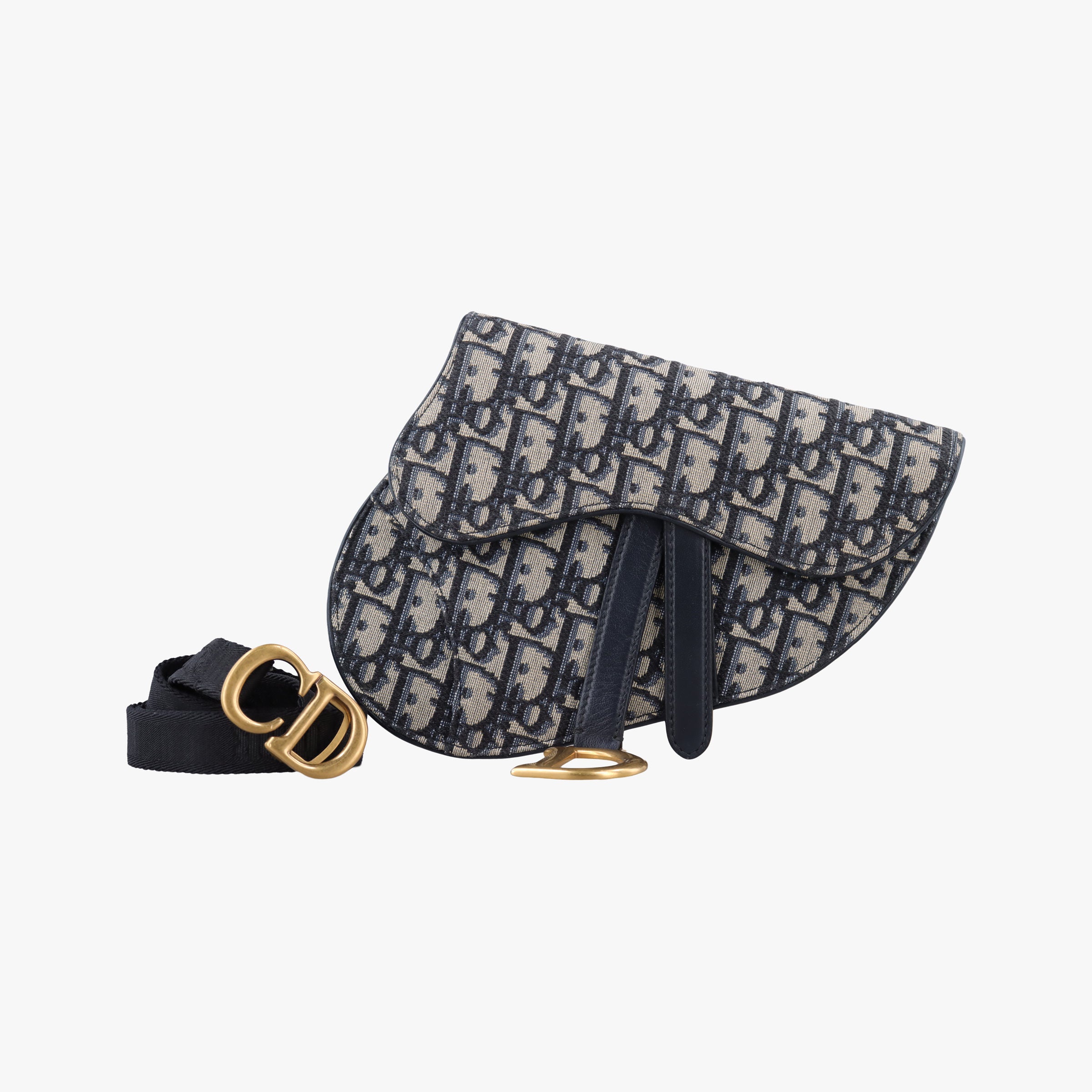 Pre-owned Christian Dior Saddle Gray×Navy Jacquard  bum bag/waist bag | stylenewstar