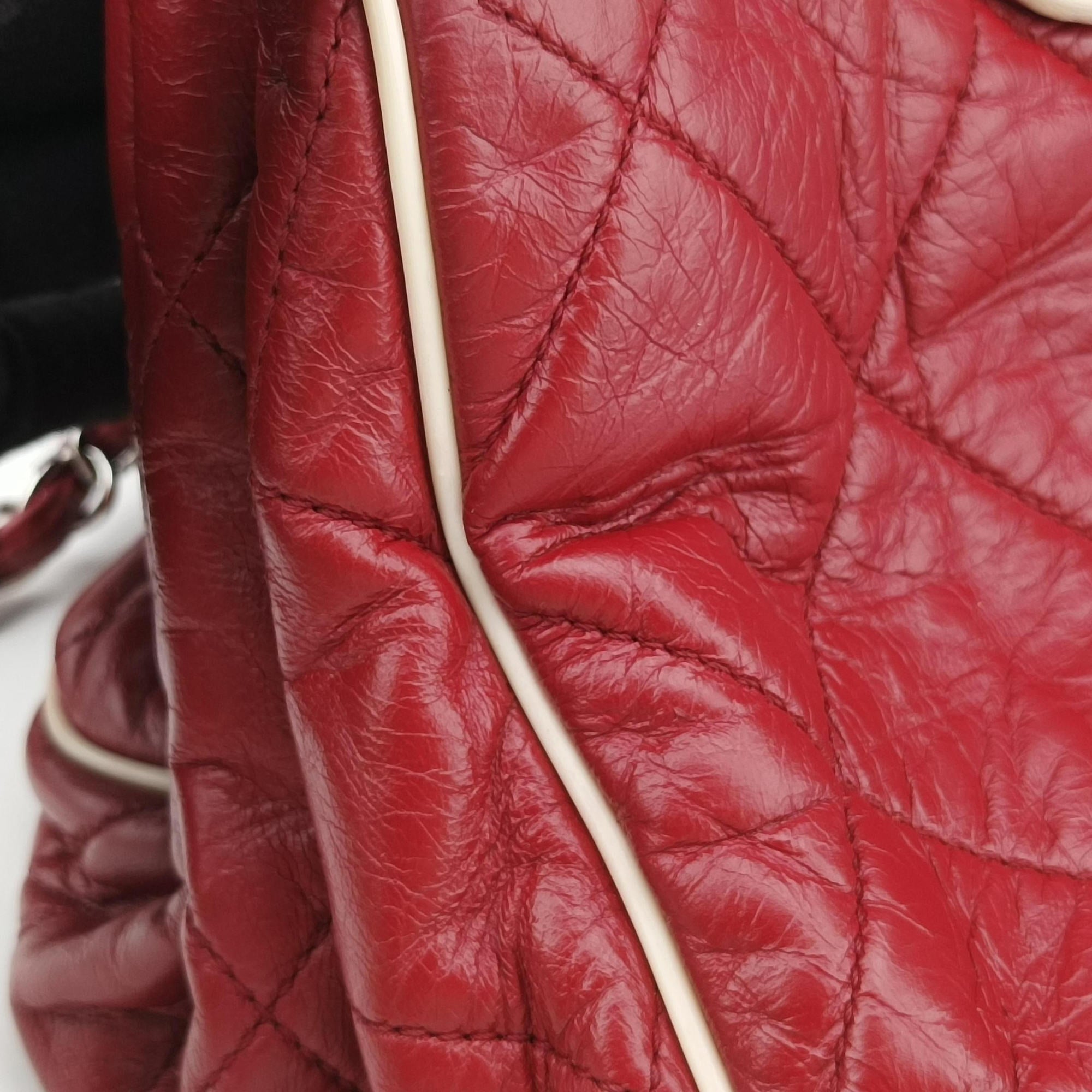 Pre-owned Chanel East West Burgundy lambskin×leather A37694 shoulderbag | stylenewstar