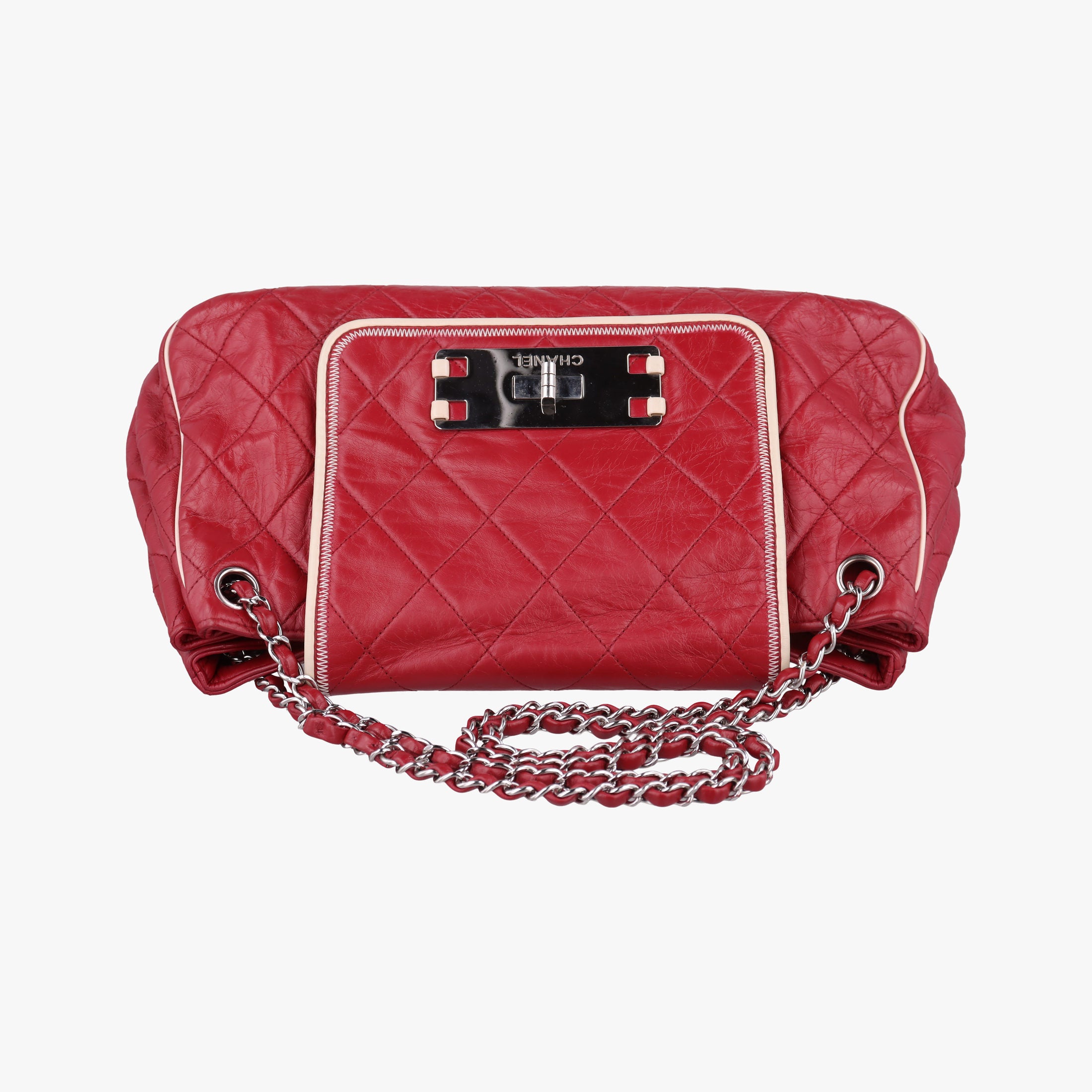 Pre-owned Chanel East West Burgundy lambskin×leather A37694 shoulderbag | stylenewstar