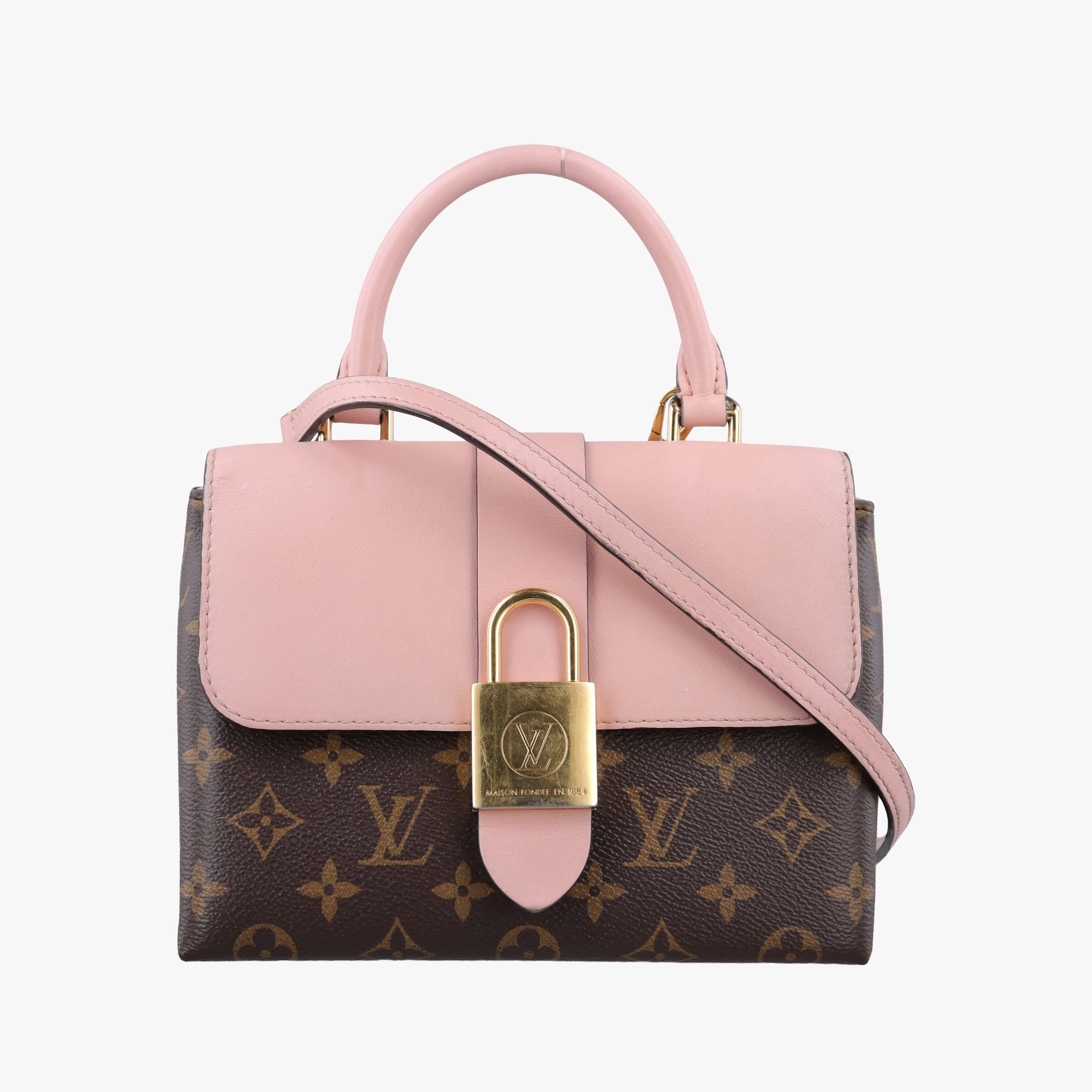 Pre-owned Louis Vuitton LOCKY BB Brown×ROSE POUDRE Monogram Canvas×calf leather M44080 shoulderbag | stylenewstar