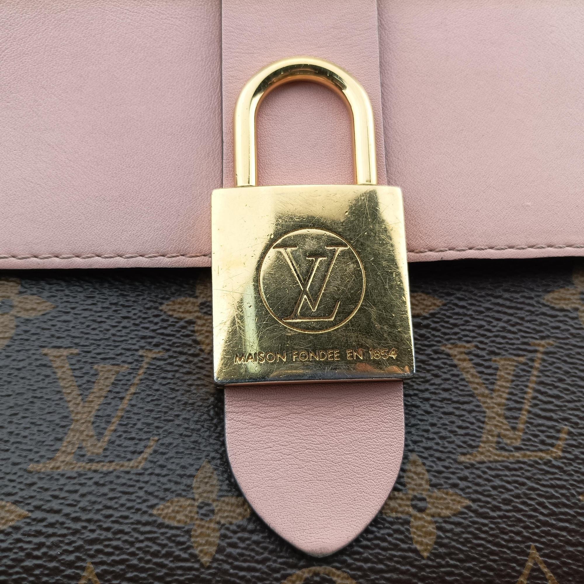 Pre-owned Louis Vuitton LOCKY BB Brown×ROSE POUDRE Monogram Canvas×calf leather M44080 shoulderbag | stylenewstar