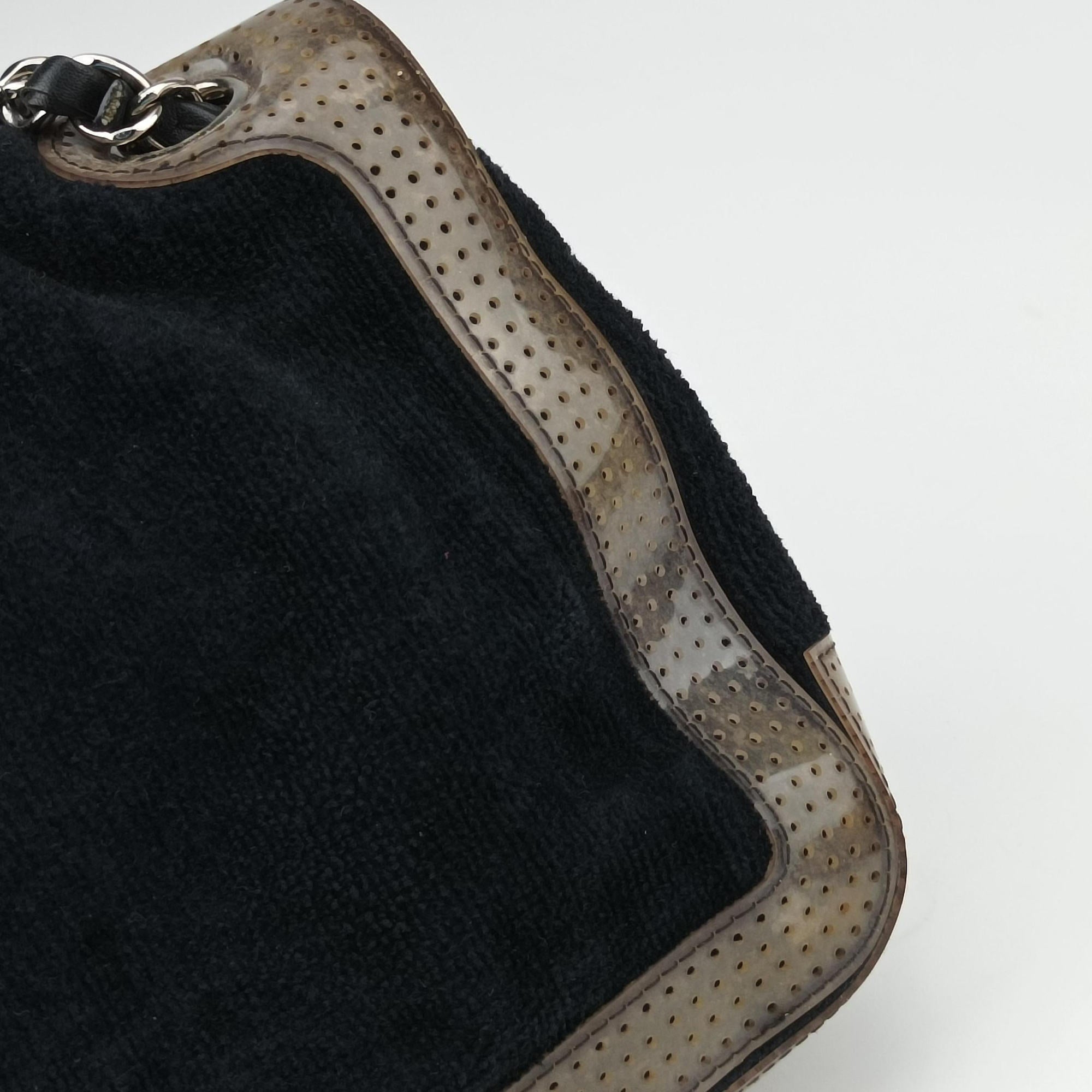 Vintage Chanel Sport Line Black×khaki Terry cloth×perforated leather A46094 shoulderbag | stylenewstar