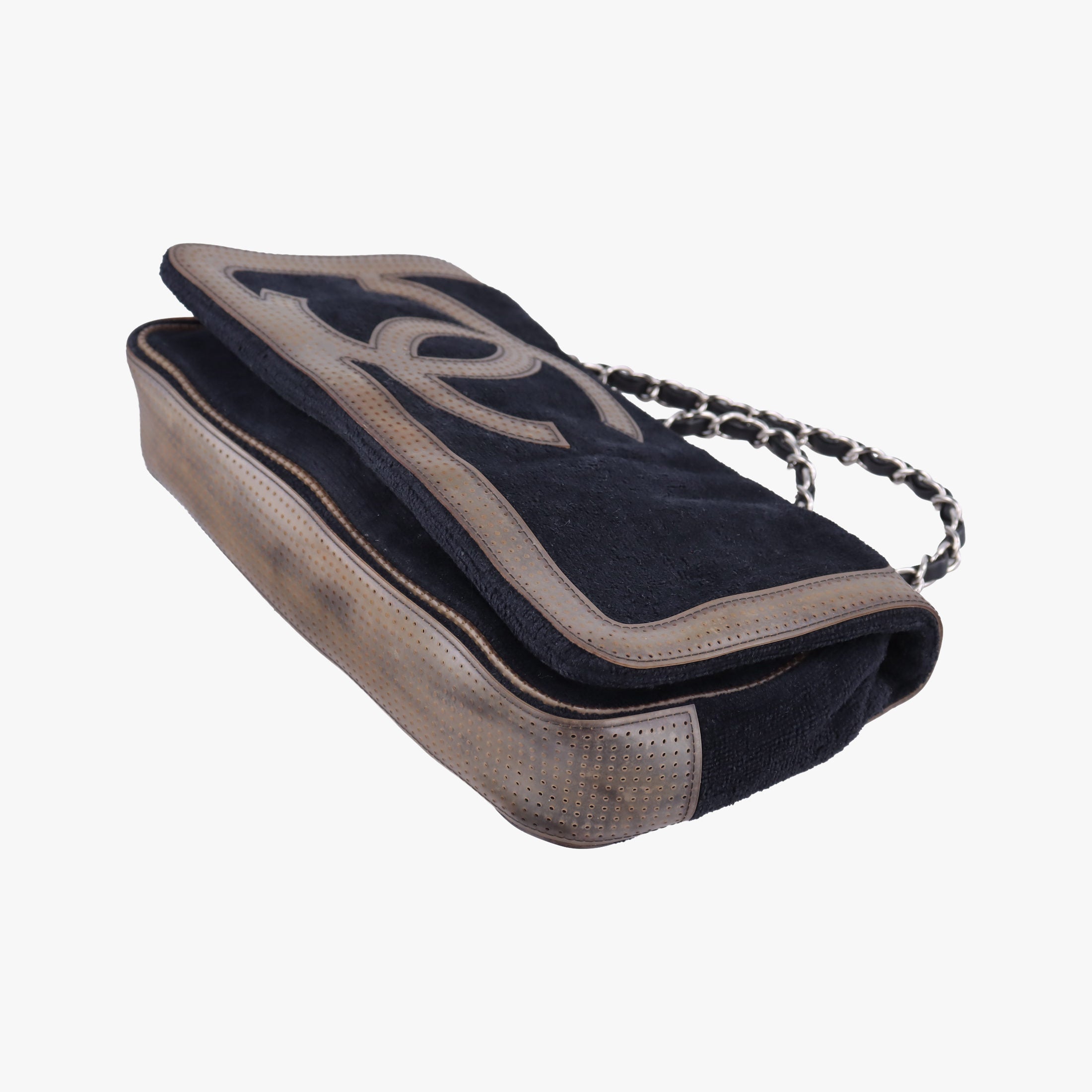 Vintage Chanel Sport Line Black×khaki Terry cloth×perforated leather A46094 shoulderbag | stylenewstar
