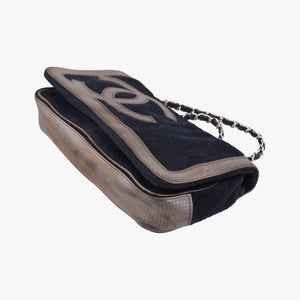 Vintage Chanel Sport Line Black×khaki Terry cloth×perforated leather A46094 shoulderbag | stylenewstar