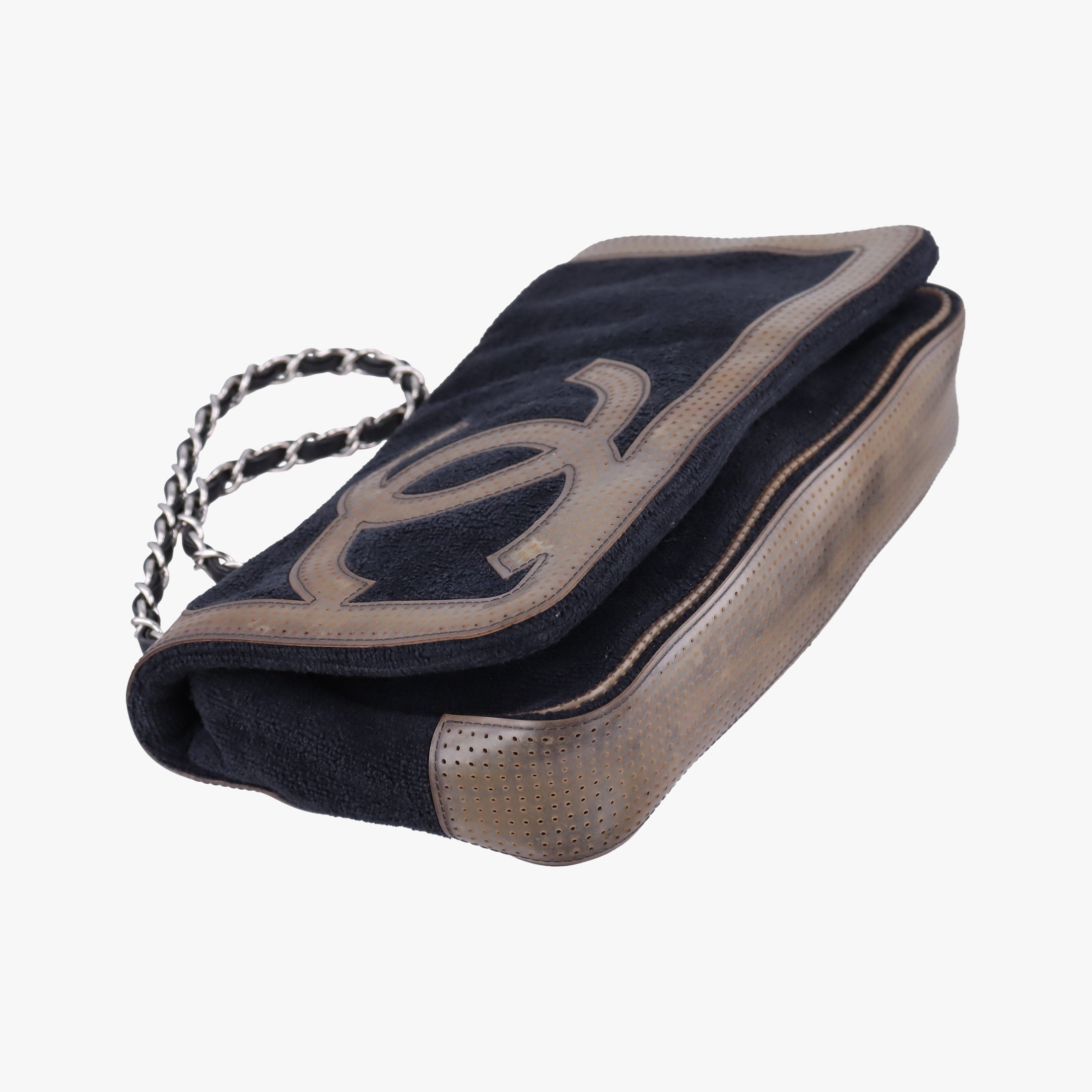Vintage Chanel Sport Line Black×khaki Terry cloth×perforated leather A46094 shoulderbag | stylenewstar
