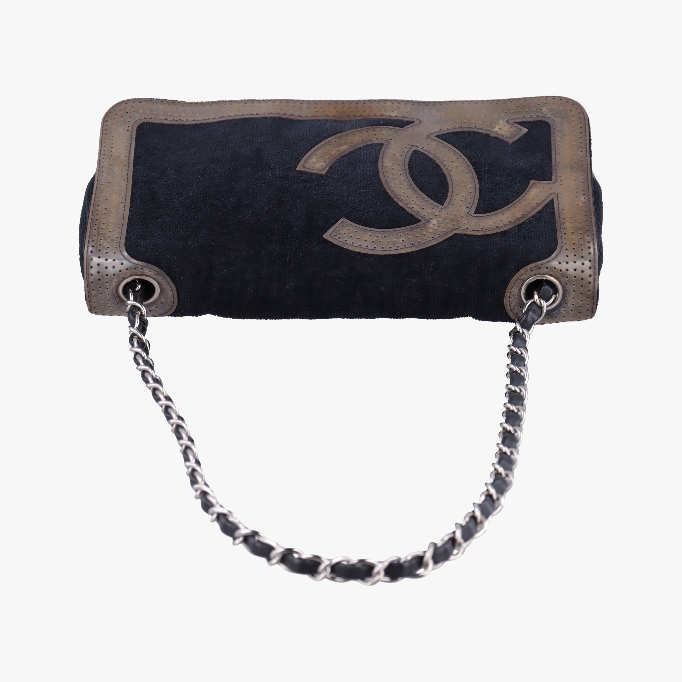 Vintage Chanel Sport Line Black×khaki Terry cloth×perforated leather A46094 shoulderbag | stylenewstar
