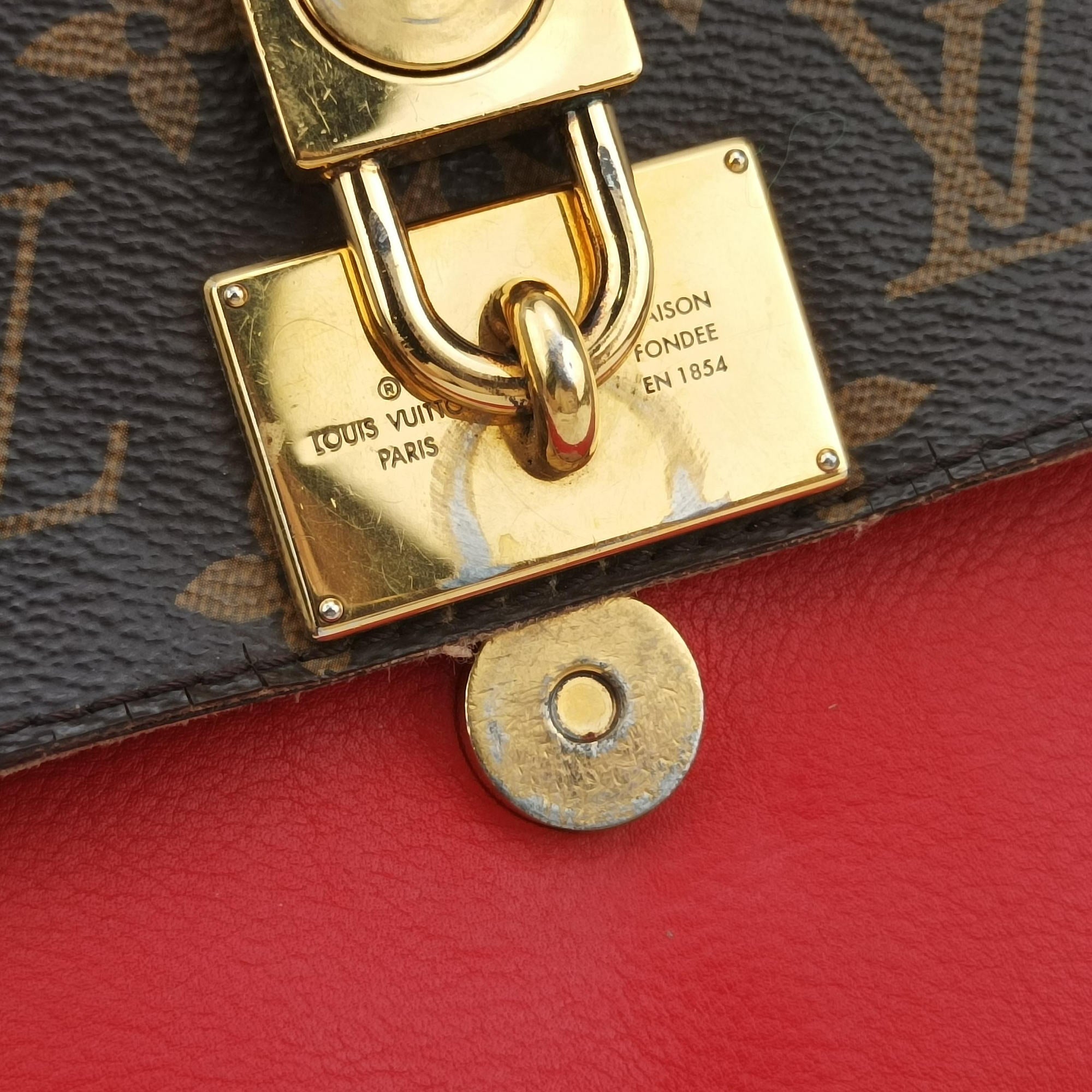 Pre-owned Louis Vuitton MARIGNAN Brown × Coquelicot Monogram Canvas×calf leather M44286 shoulderbag | stylenewstar