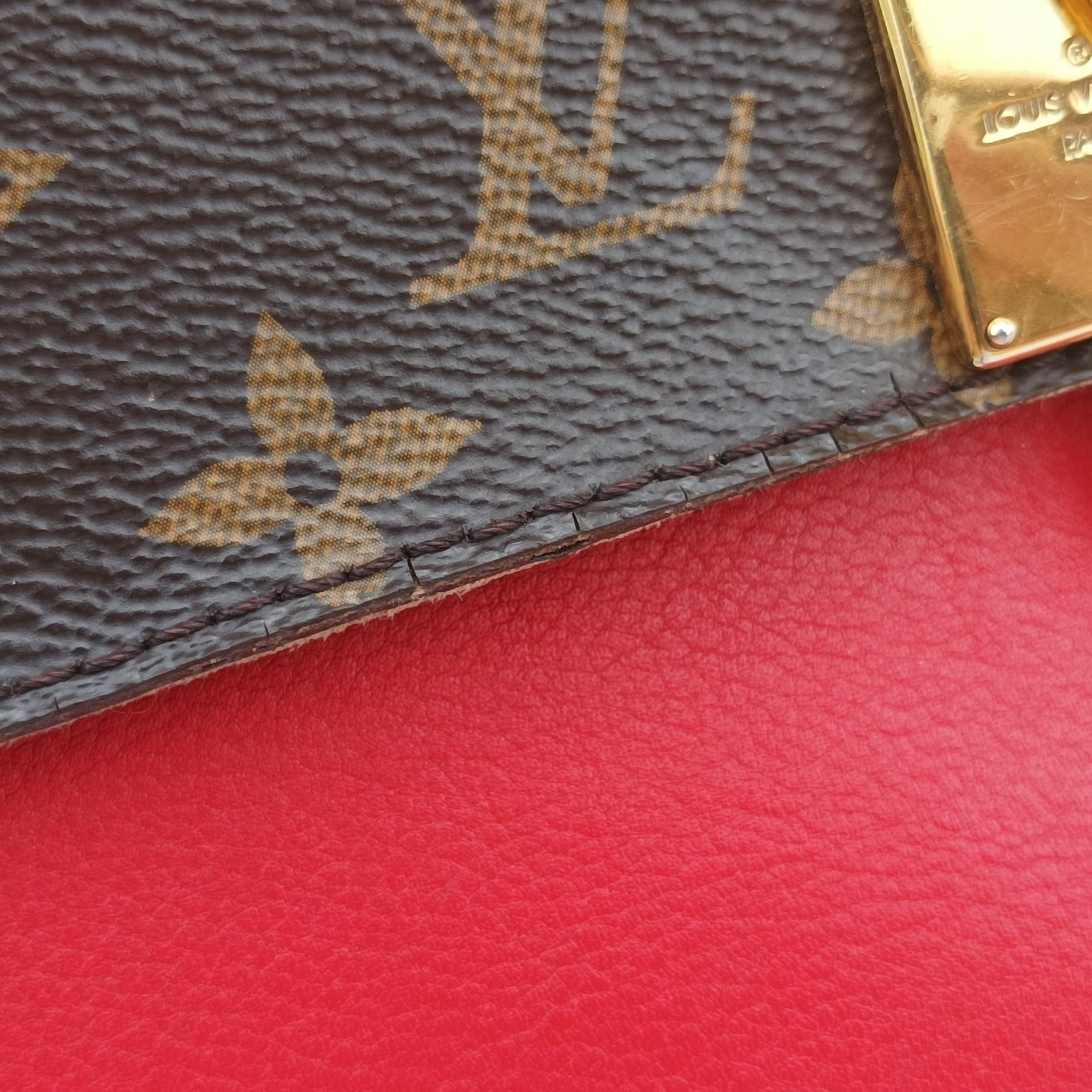 Pre-owned Louis Vuitton MARIGNAN Brown × Coquelicot Monogram Canvas×calf leather M44286 shoulderbag | stylenewstar