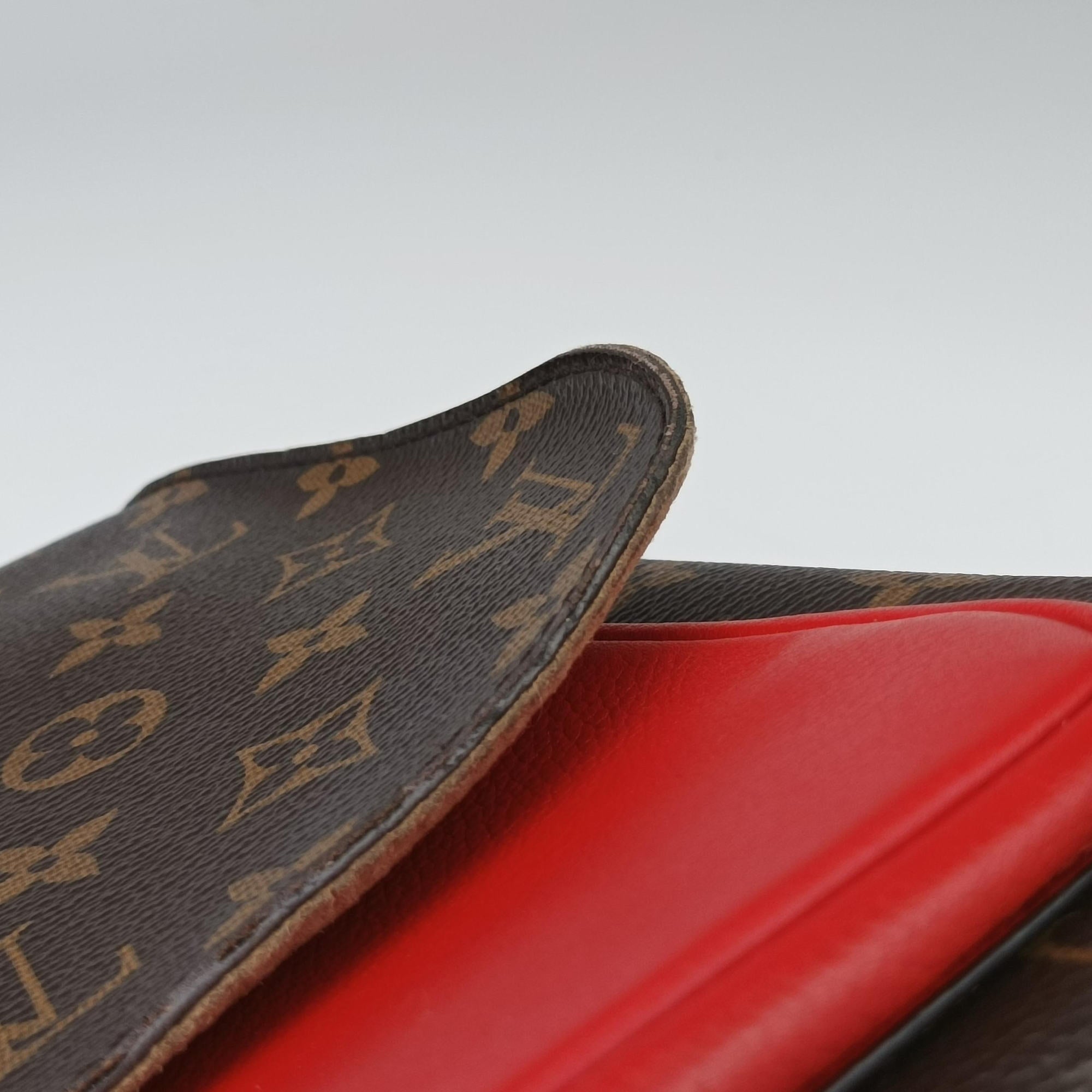 Pre-owned Louis Vuitton MARIGNAN Brown × Coquelicot Monogram Canvas×calf leather M44286 shoulderbag | stylenewstar
