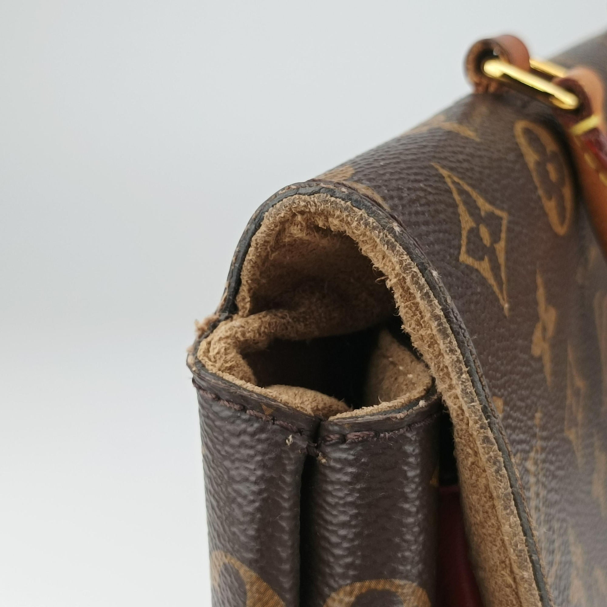 Pre-owned Louis Vuitton MARIGNAN Brown × Coquelicot Monogram Canvas×calf leather M44286 shoulderbag | stylenewstar