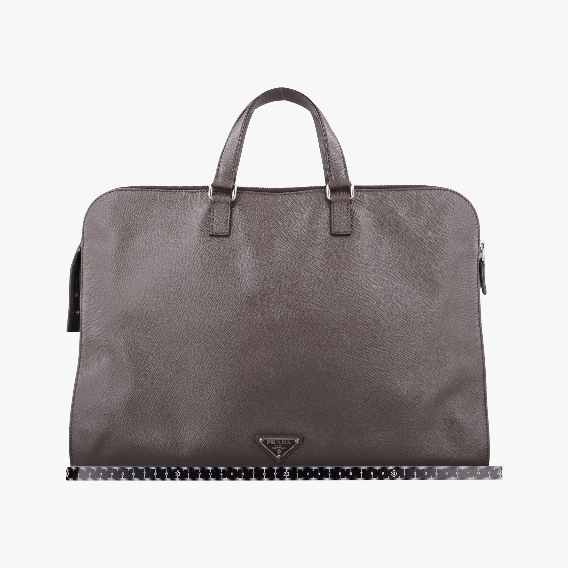 Pre-owned Prada Triangle Logo Plate Grey Saffiano Leather 178589 handbag | stylenewstar