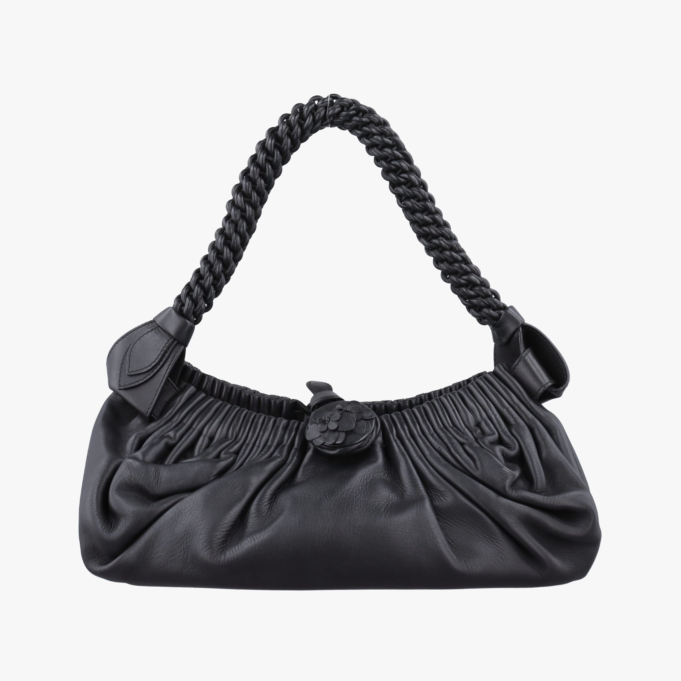 Pre-owned Bottega Veneta Gathered Black Leather  shoulderbag | stylenewstar